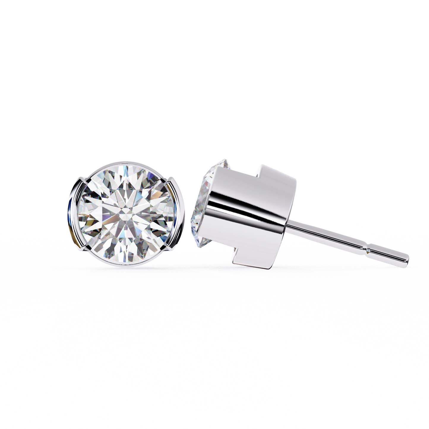 Round Cut Half Bezel Diamond Studs
