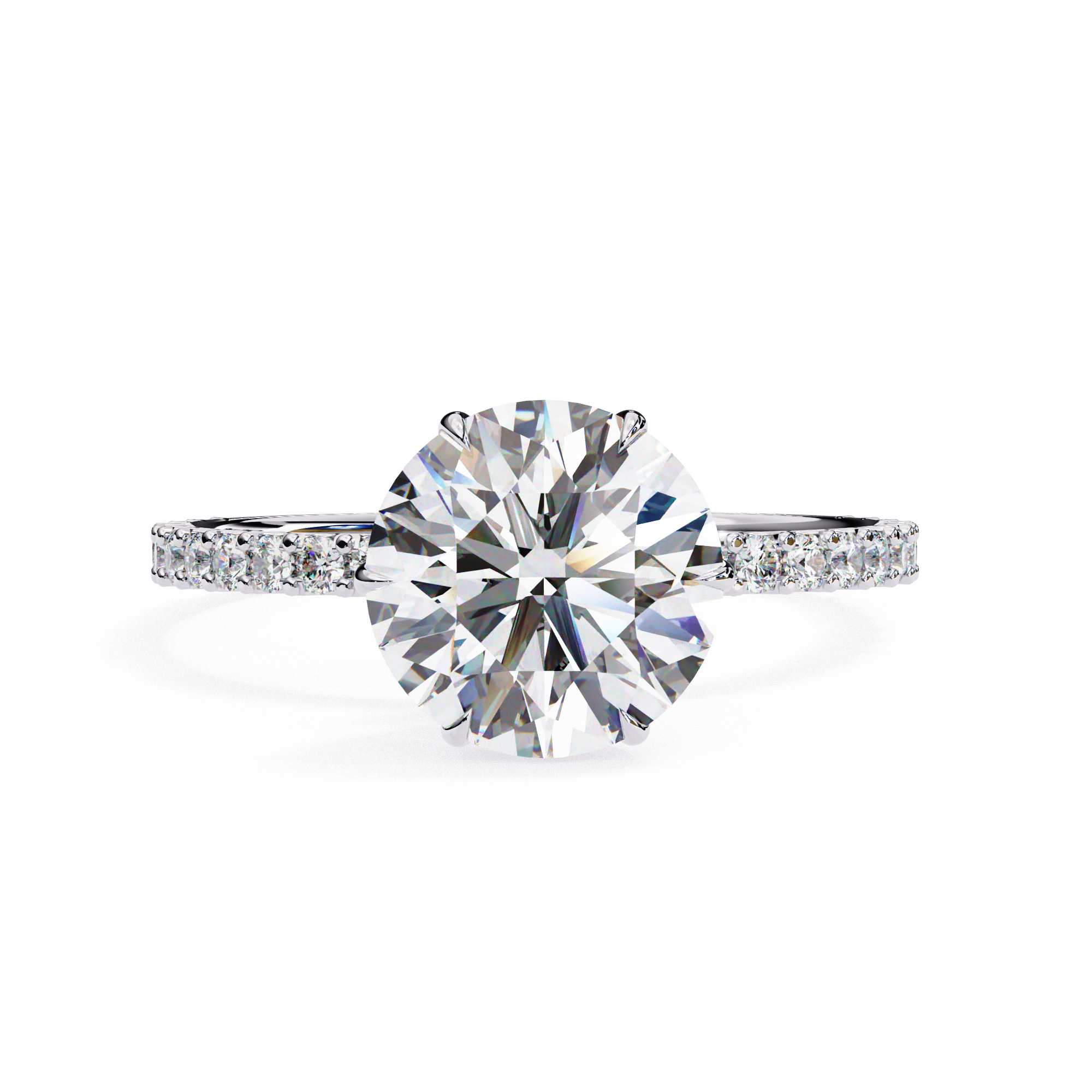 6 Prong Round Solitaire Diamond Ring With pave & under halo