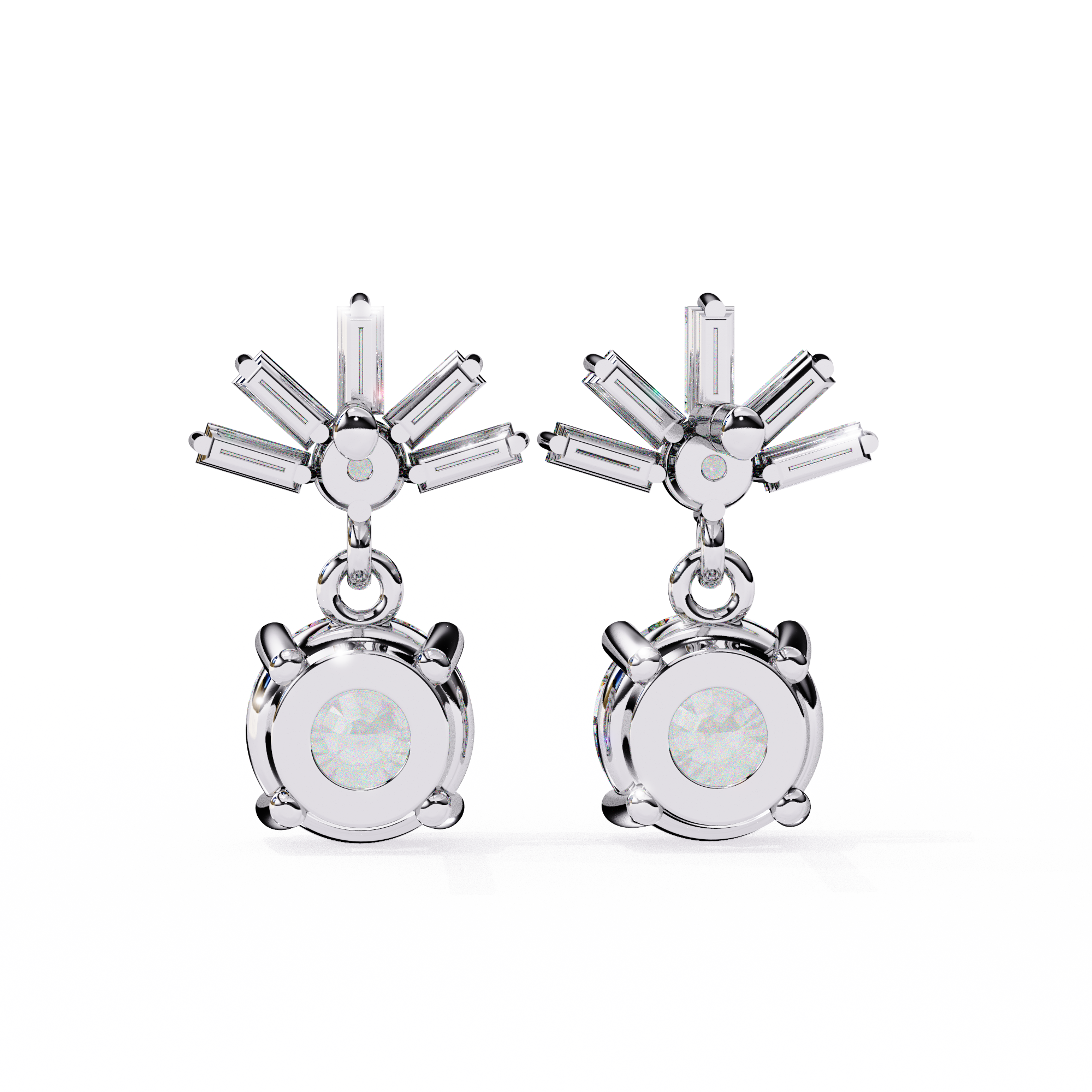 Baguette Accented Round Lab Grown Diamond Drop Earrings