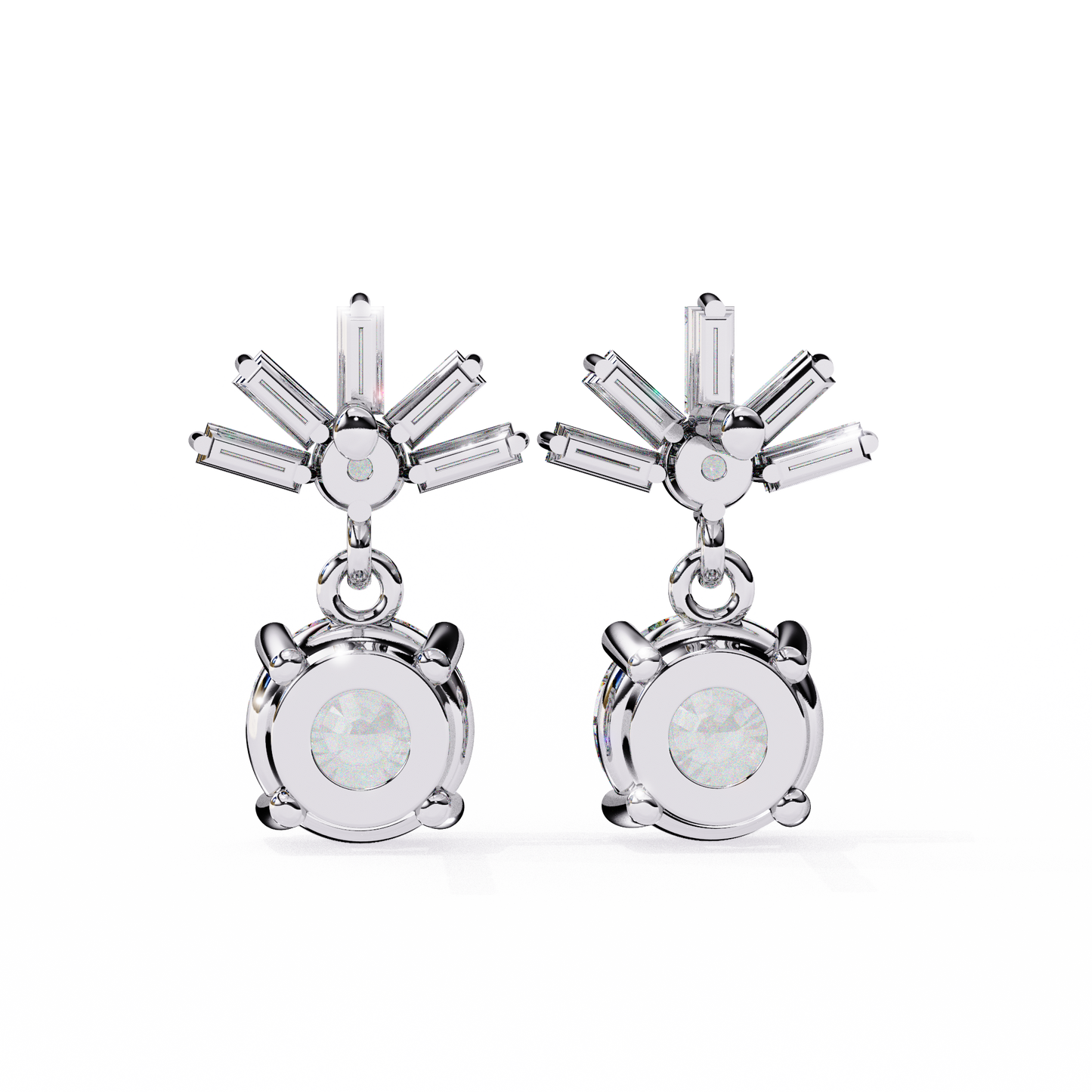 Baguette Accented Round Lab Grown Diamond Drop Earrings
