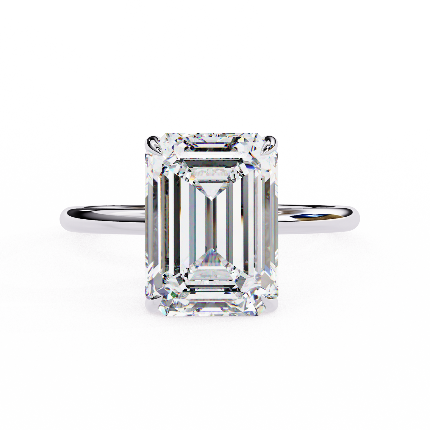 Emerald Solitaire Ring with Hidden Halo