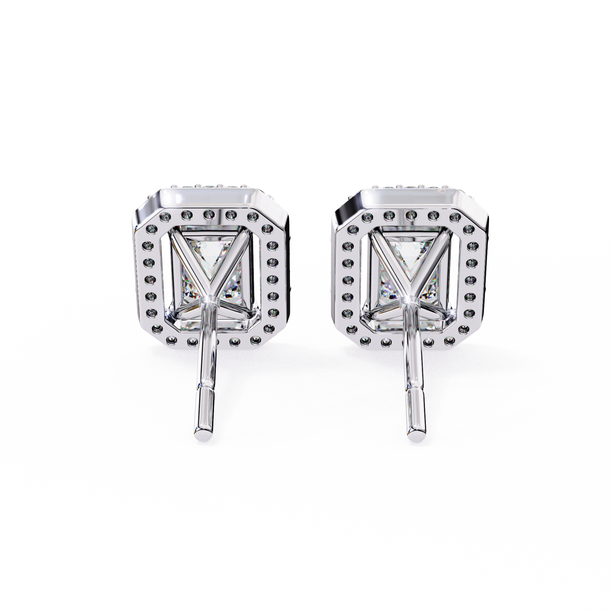 Emerald Halo Style Stud Earrings