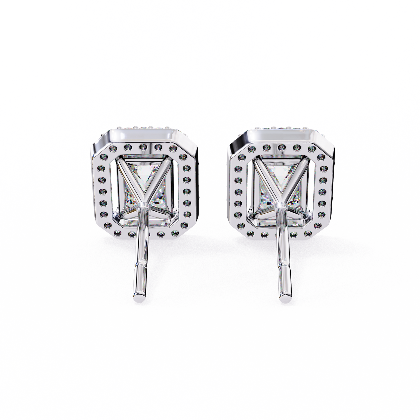 Emerald Halo Style Stud Earrings