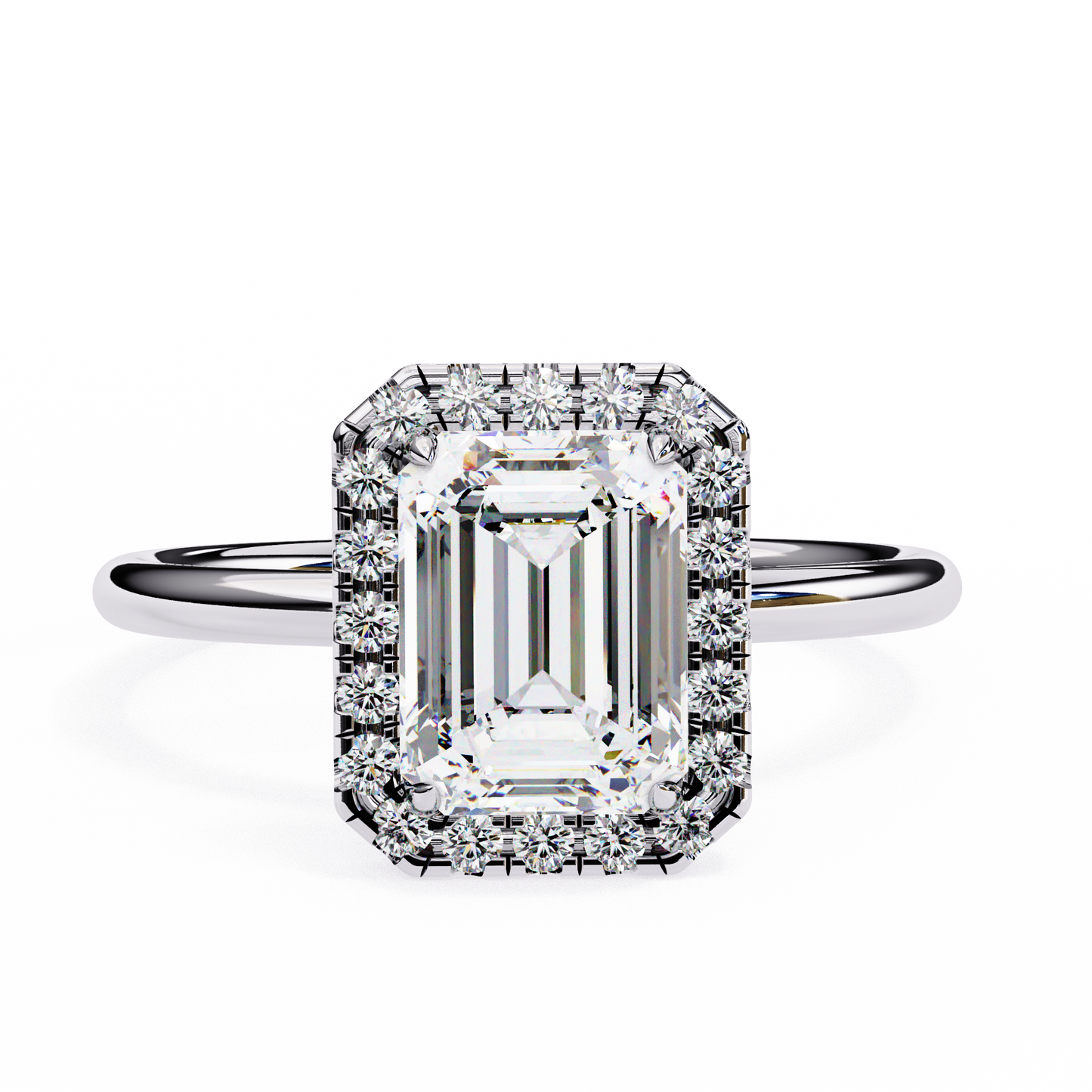 Lab Grown Emerald Diamond Halo Engagement Rings