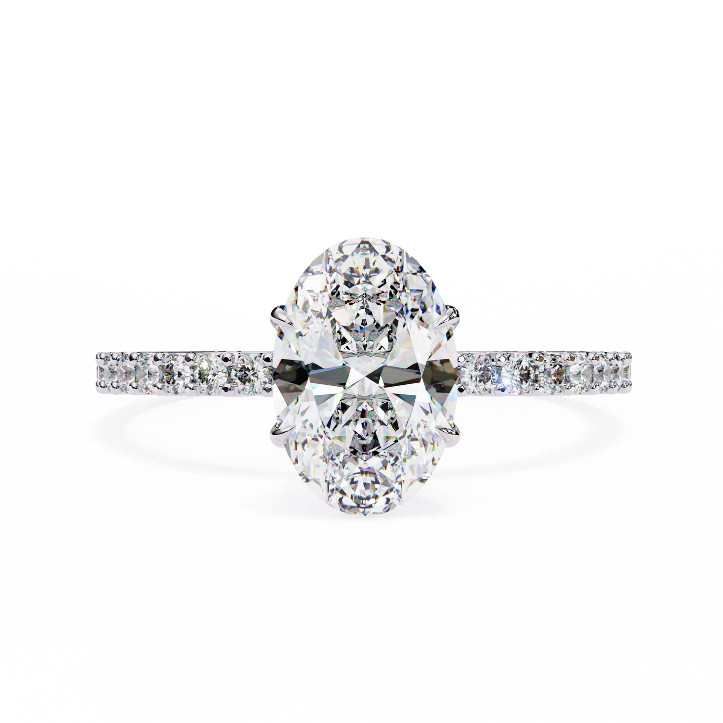 Women's Oval Solitaire Diamond Ring With pave & under halo