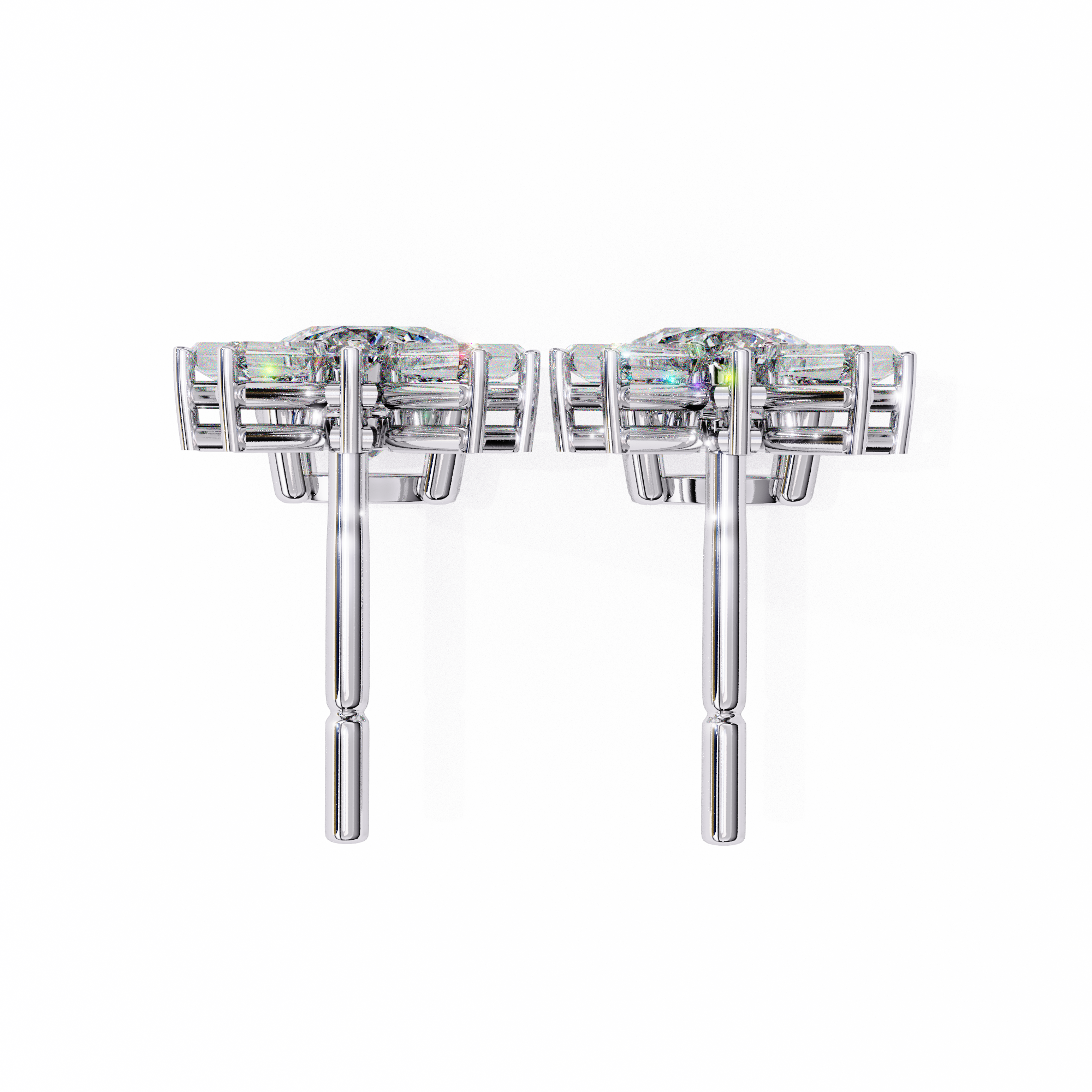 Baguette Accented Round Lab Grown Diamond Drop Earrings