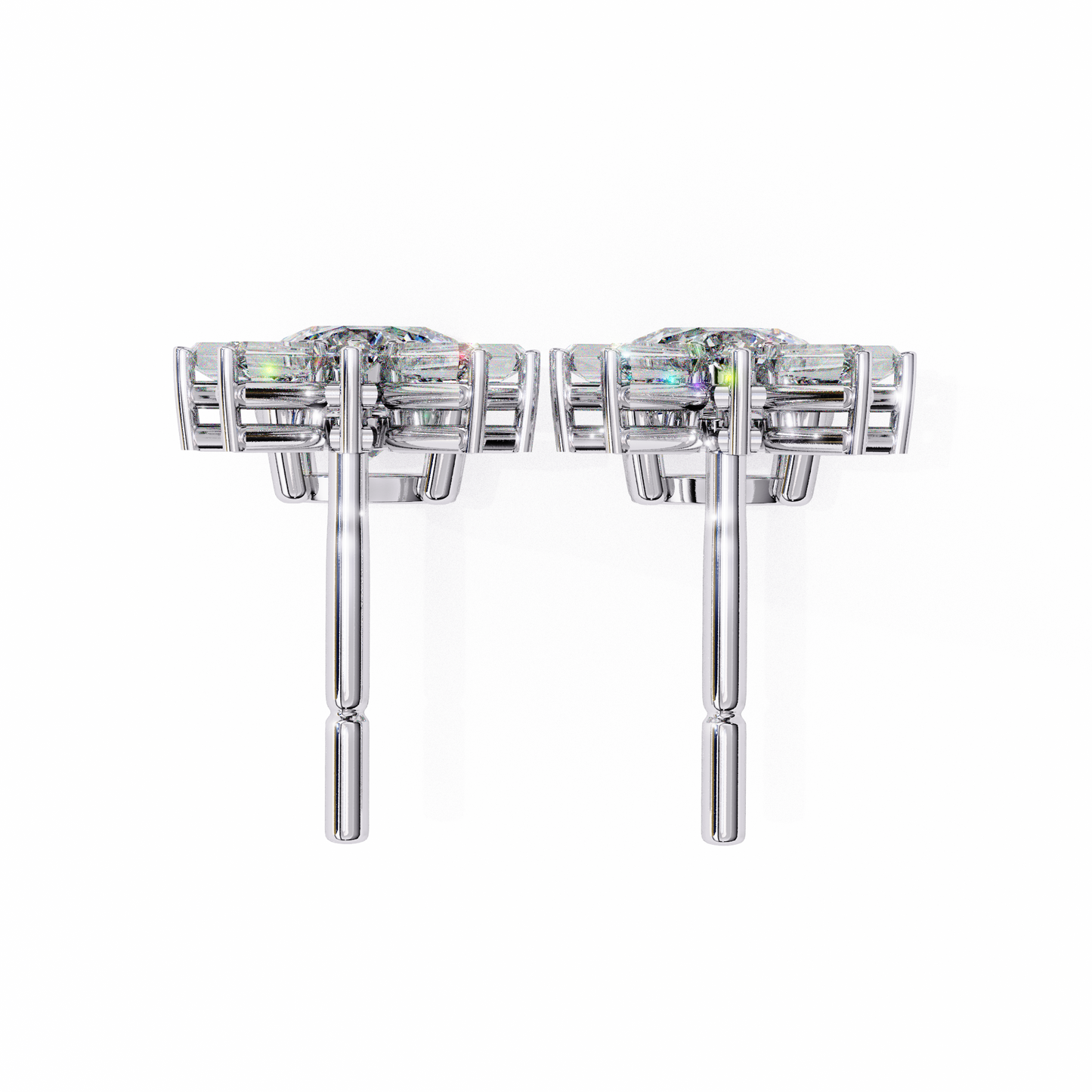Baguette Accented Round Lab Grown Diamond Drop Earrings