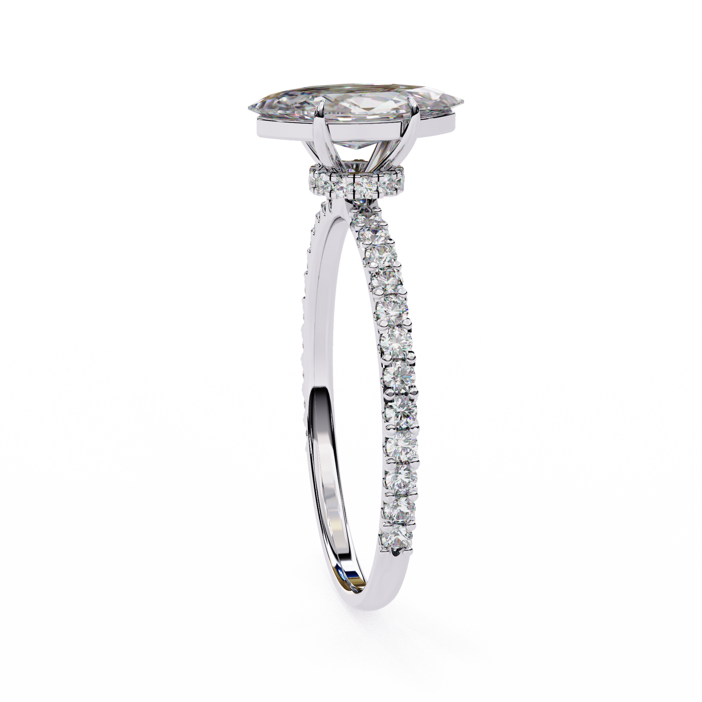 Women's Marquise Solitaire Diamond Ring With pave & under halo