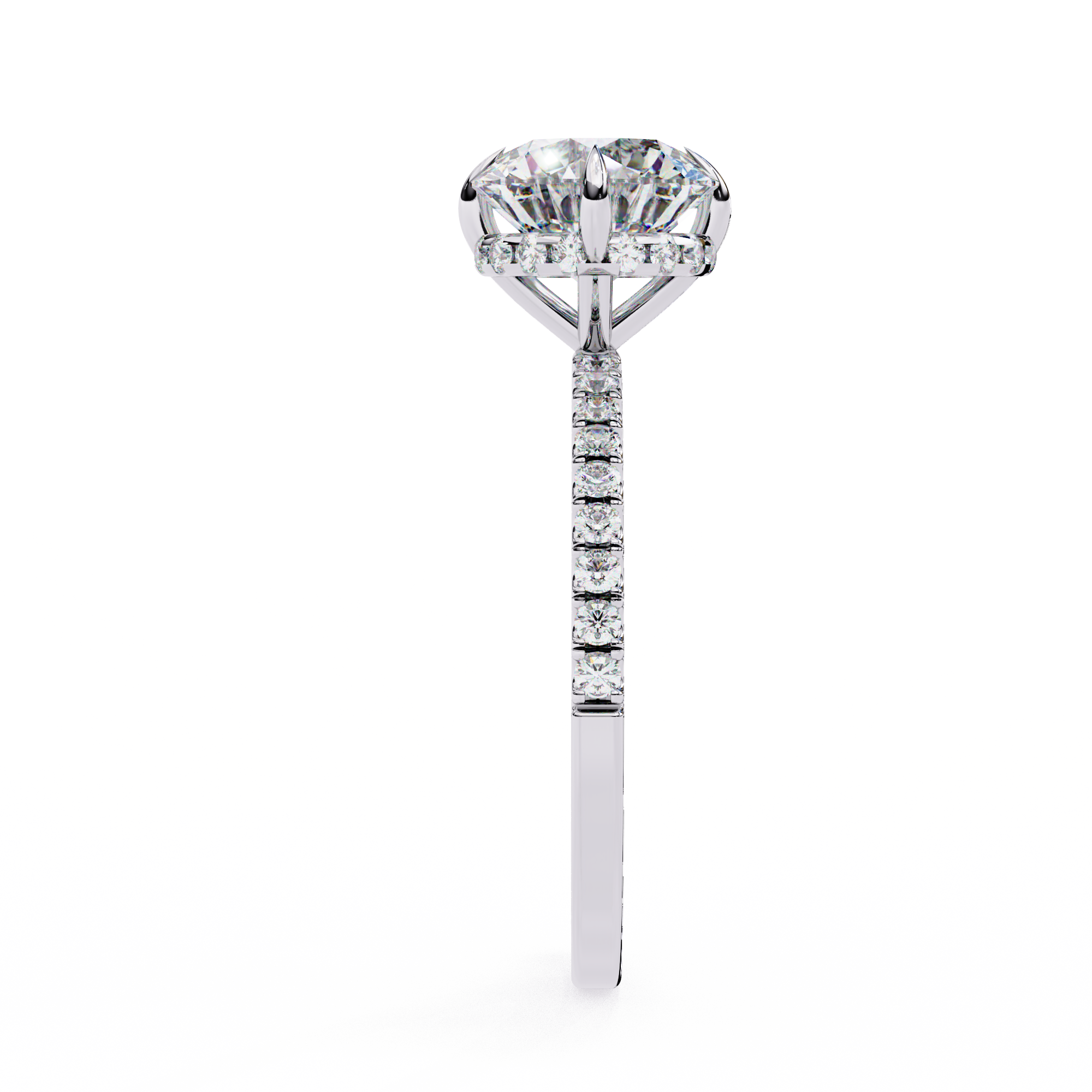Women's Round Solitaire Diamond Ring With pave & under halo