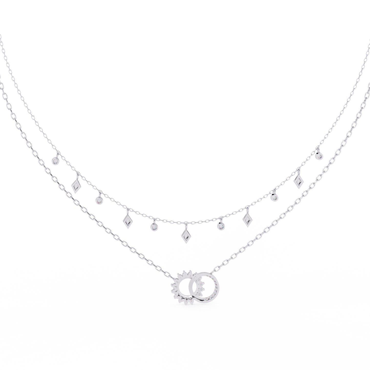 14K/18K Gold Double Layer Necklace With Lab-grown Diamonds – Sun and Moon