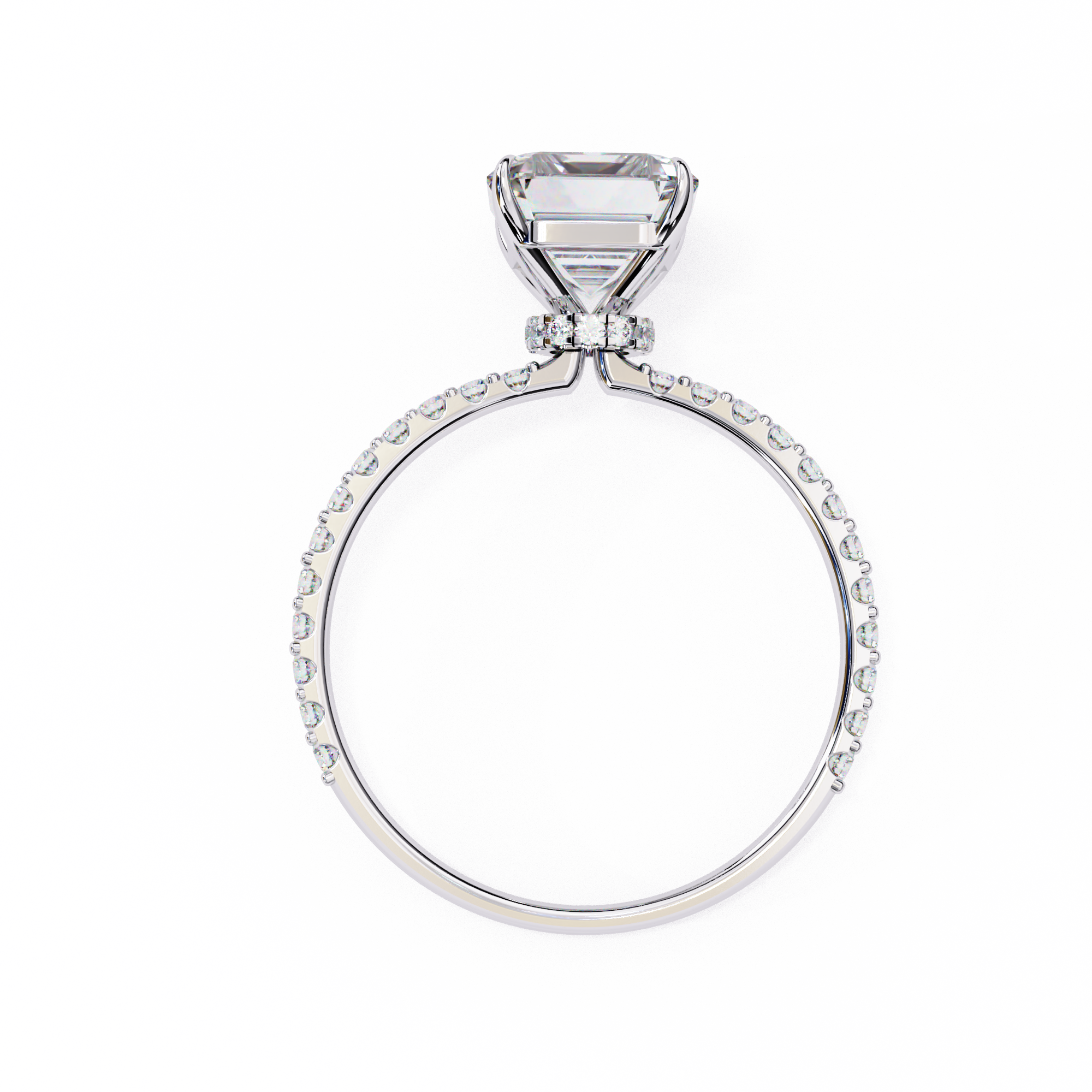 Women's Emerald Solitaire Diamond Ring With pave & under halo