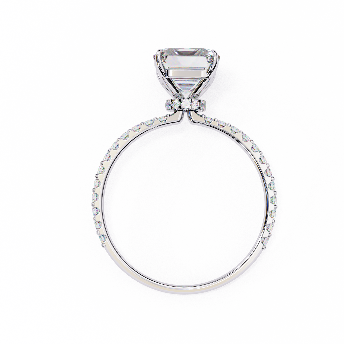 Women's Emerald Solitaire Diamond Ring With pave & under halo