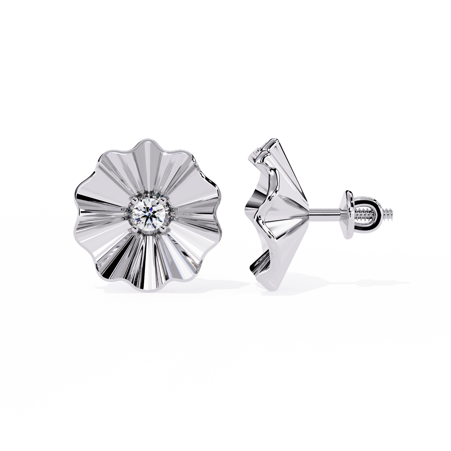 Tiny Gold Studs Earrings - Floral Elegance | Lab-grown Diamond