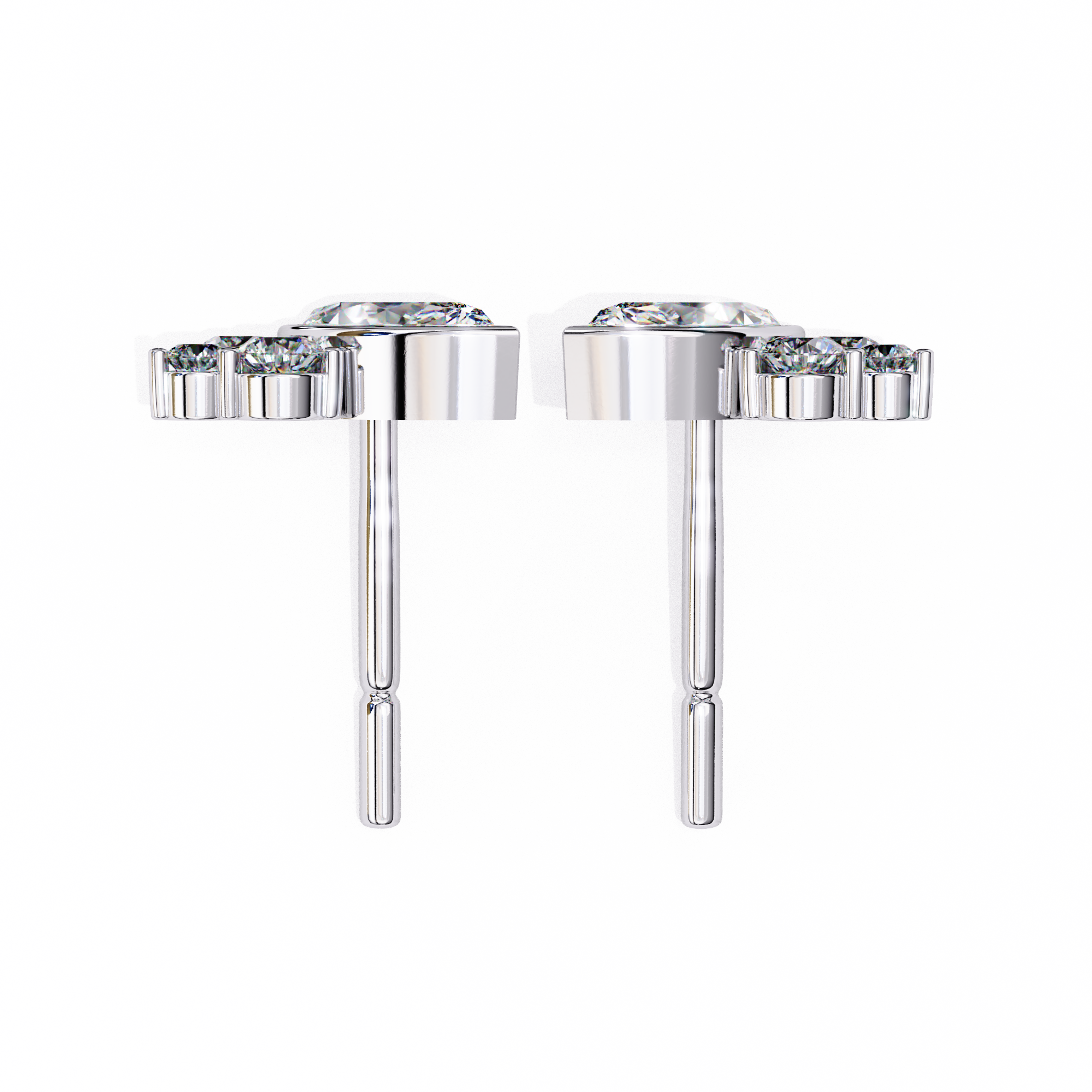 Marquise Bezel and Round Stud Earrings