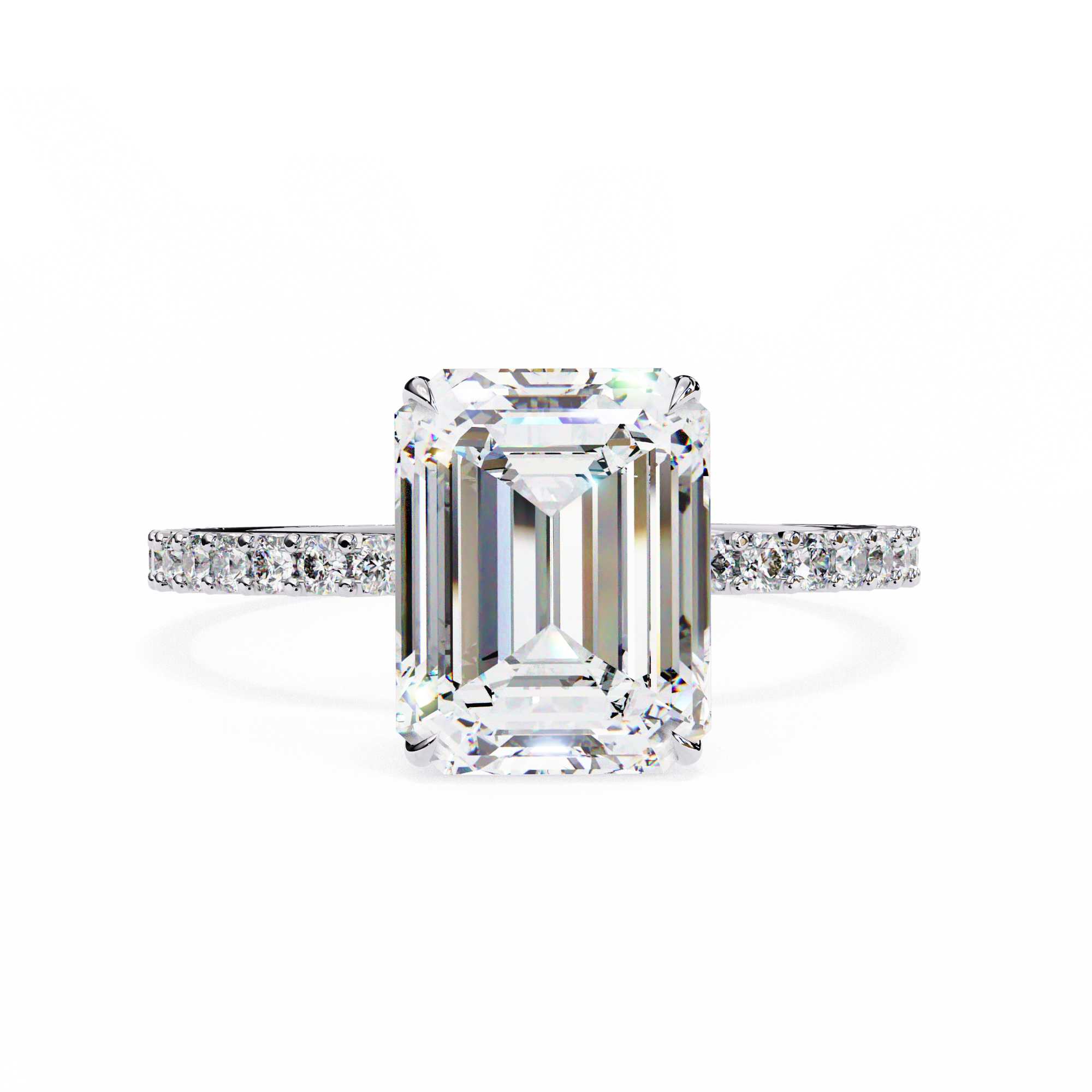 Women's Emerald Solitaire Diamond Ring With pave & under halo