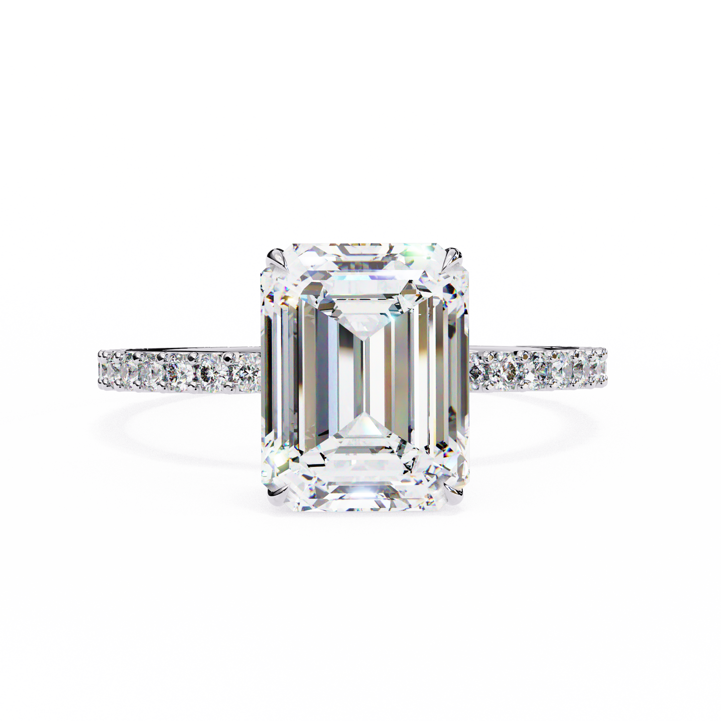 Women's Emerald Solitaire Diamond Ring With pave & under halo
