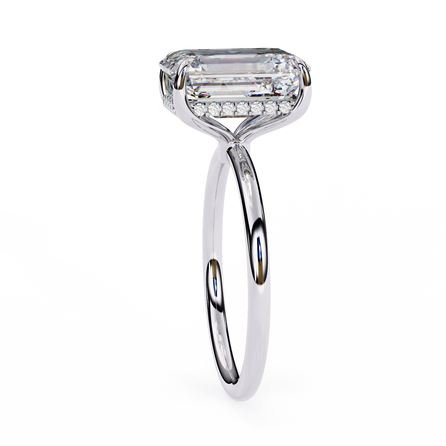 Emerald Solitaire Ring with Hidden Halo