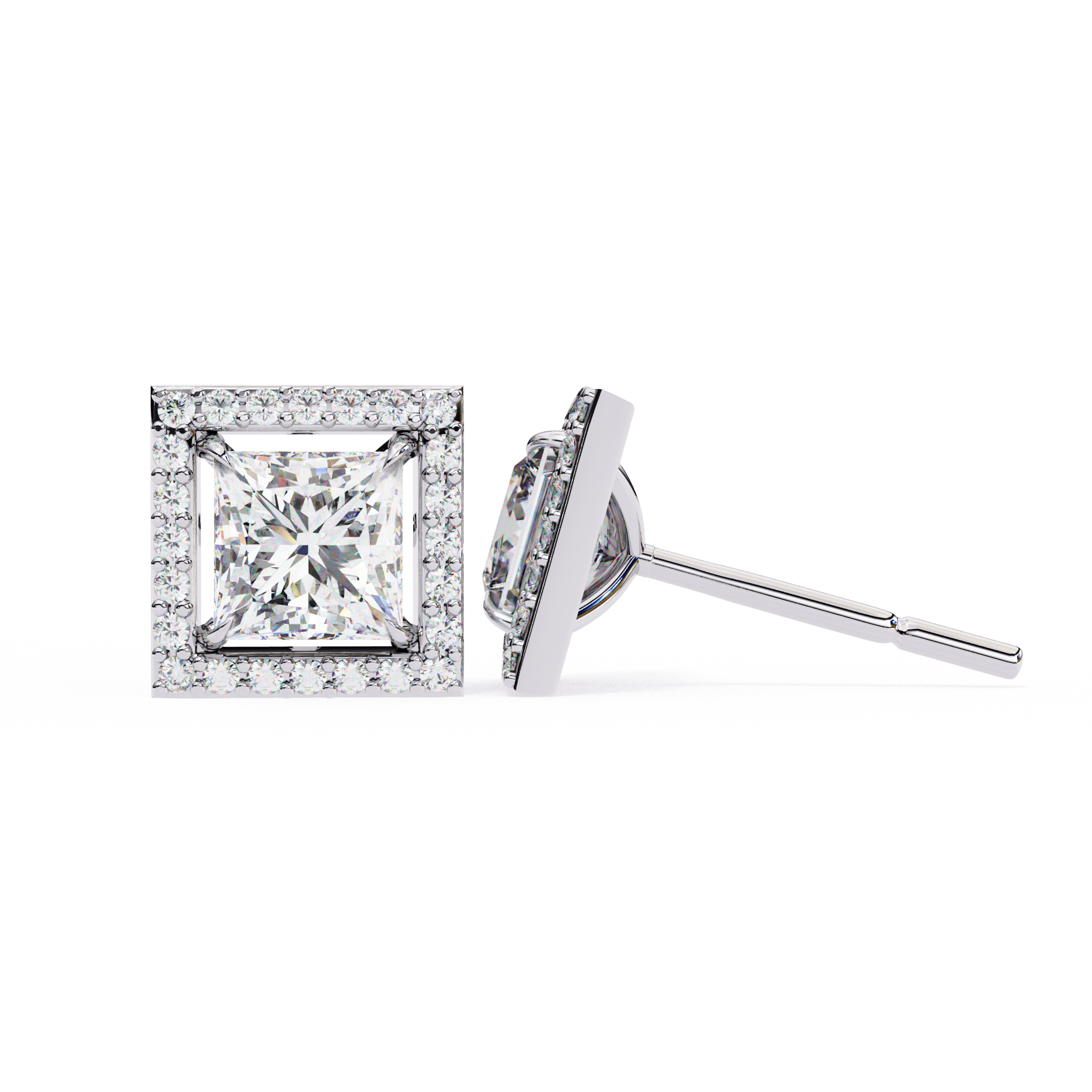 Allure Princess Halo Diamond Earrings Stud
