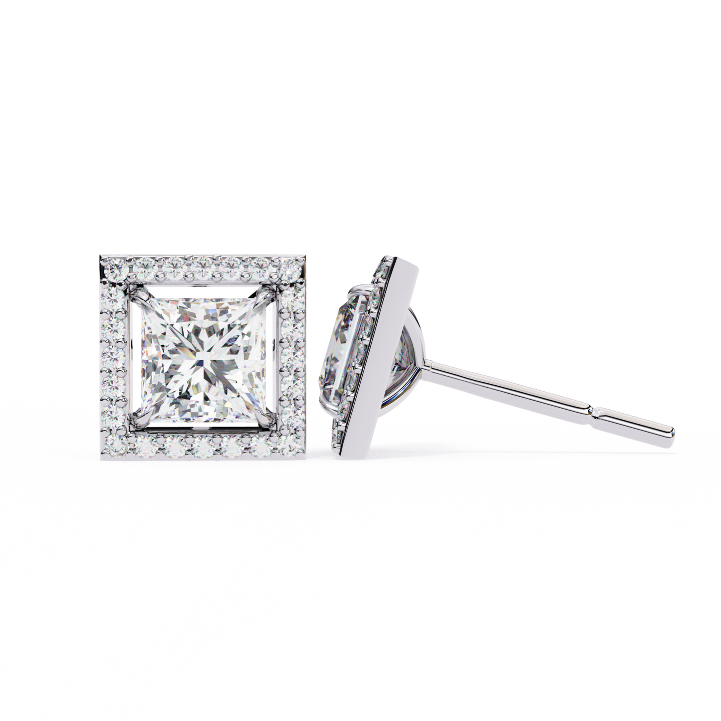 Allure Princess Halo Diamond Earrings Stud