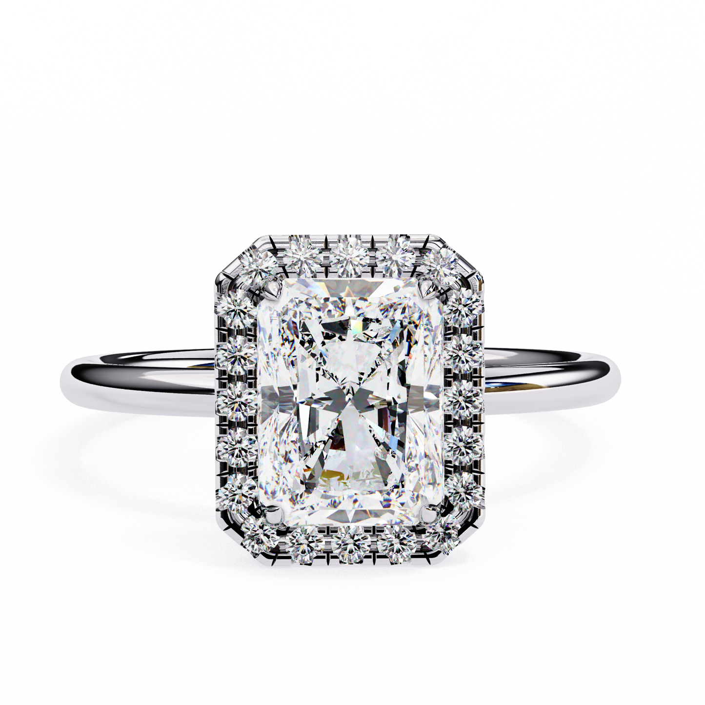 Lab Grown Radiant Diamond Halo Engagement Rings