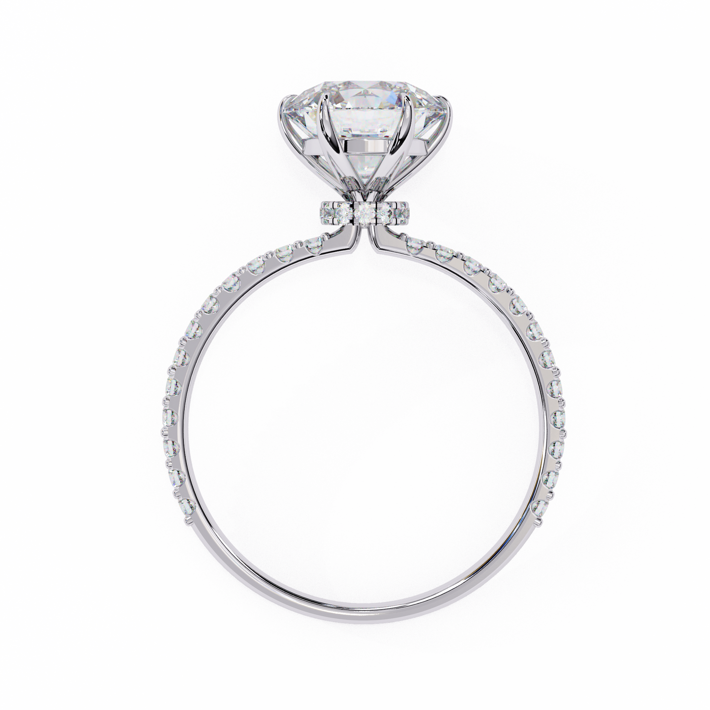 6 Prong Round Solitaire Diamond Ring With pave & under halo