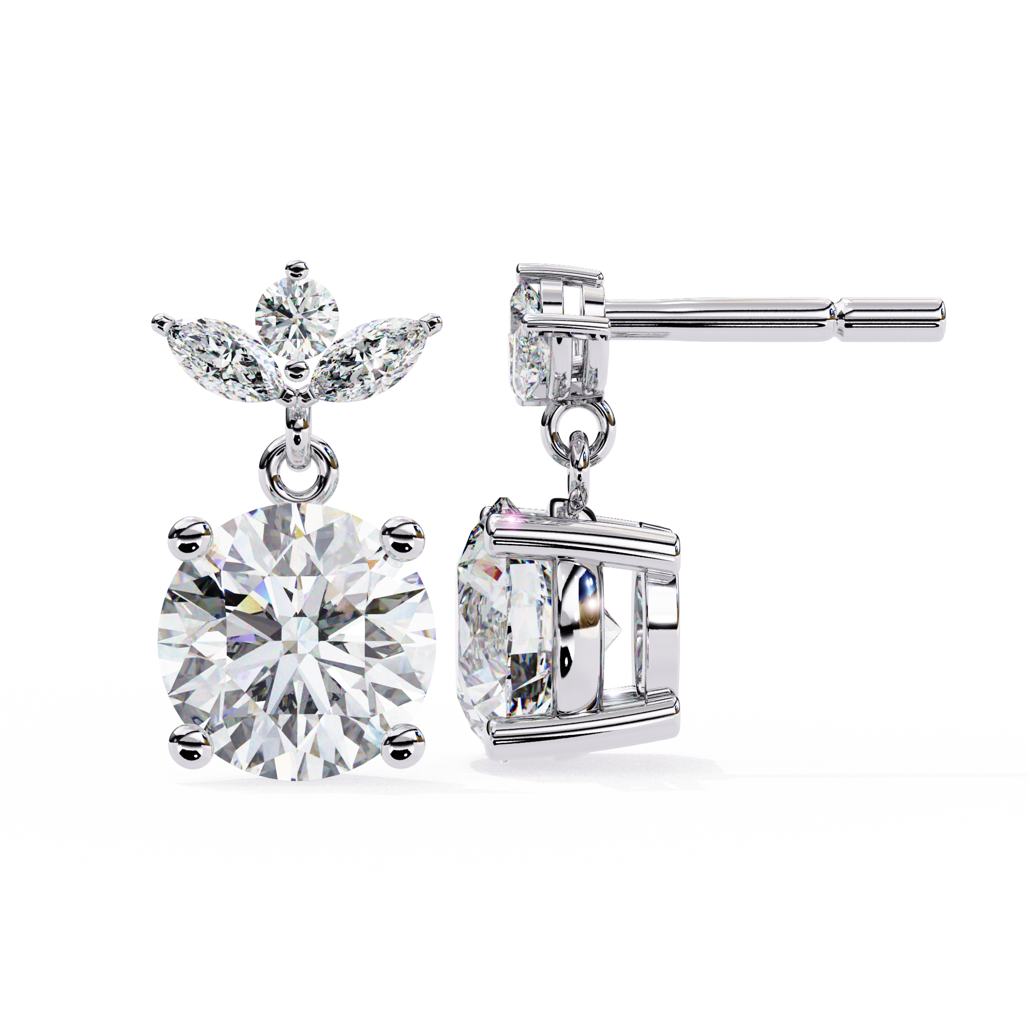 Round and Marquise Accented Lab Grown Diamond Drop Earrings