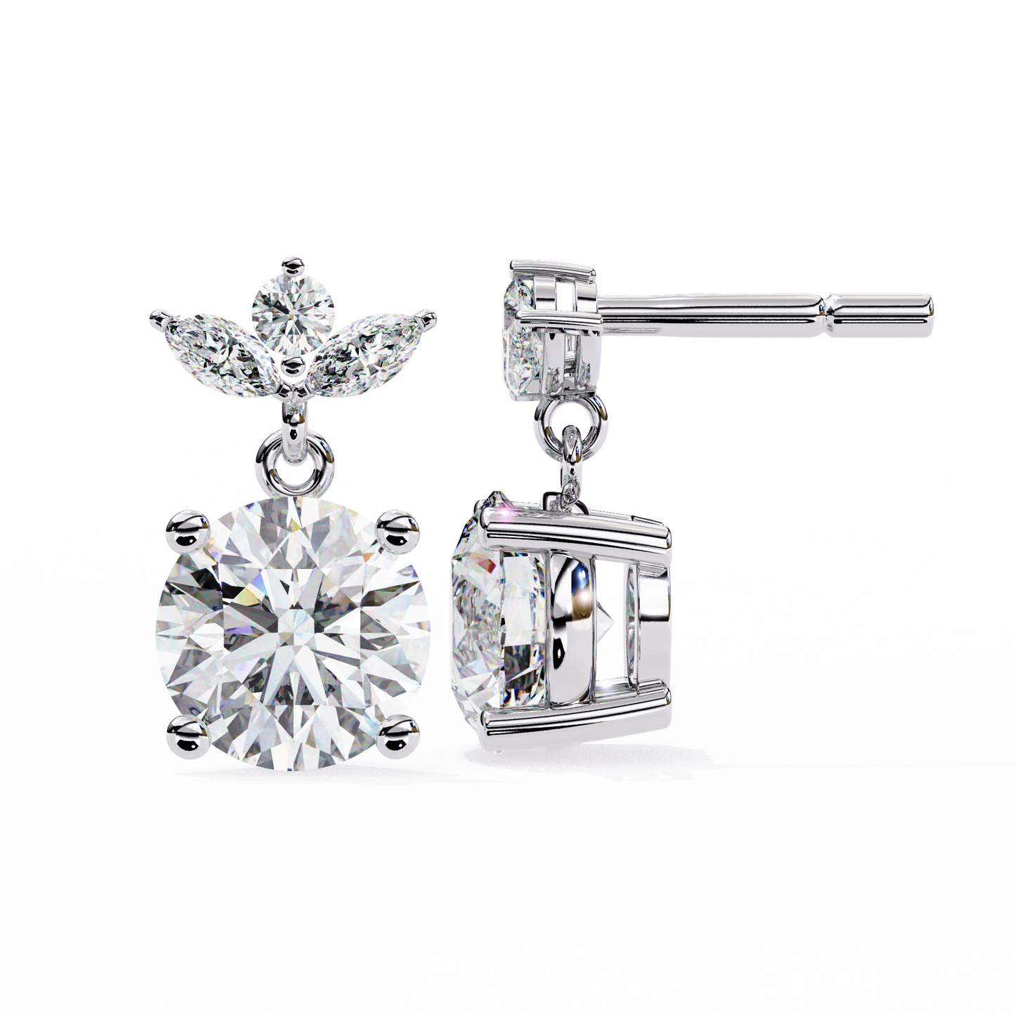 Round and Marquise Accented Lab Grown Diamond Drop Earrings