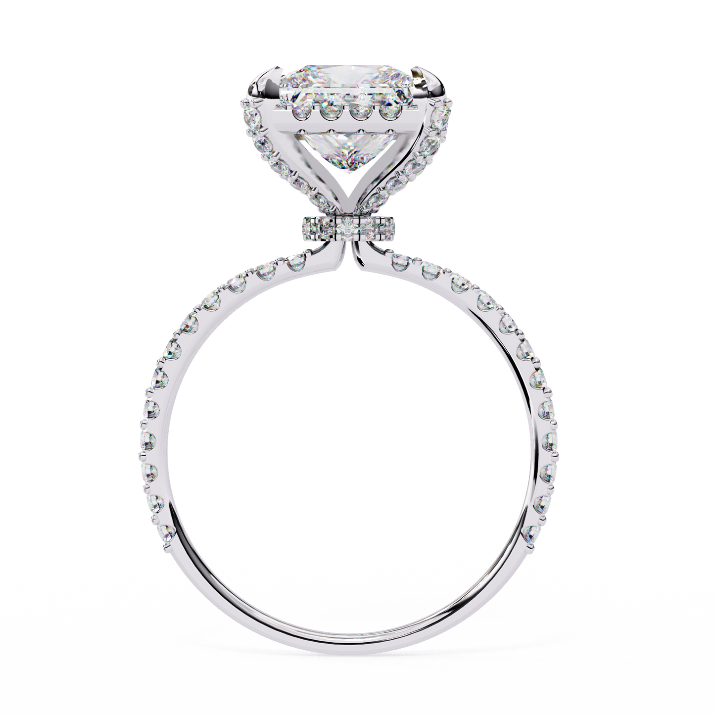 Princess Cut Lab Grown Diamond Halo Engagement Ring/half Eternity Hidden Halo