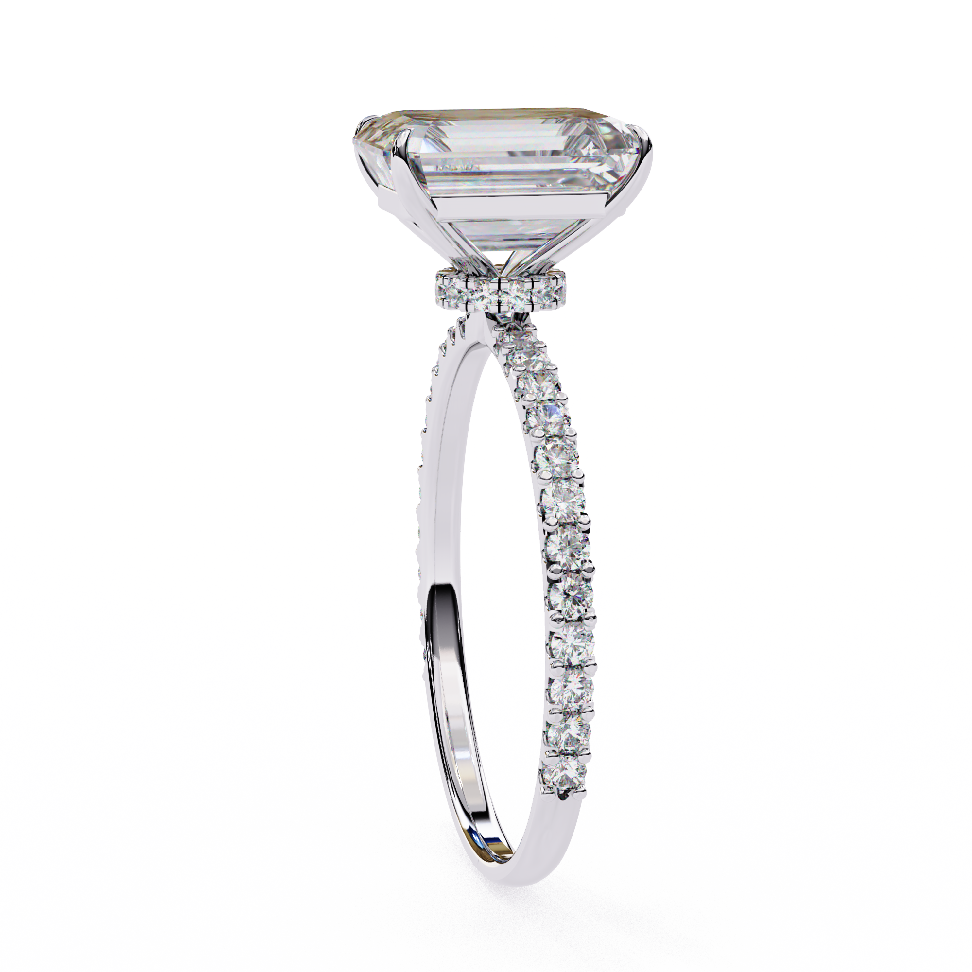 Women's Emerald Solitaire Diamond Ring With pave & under halo