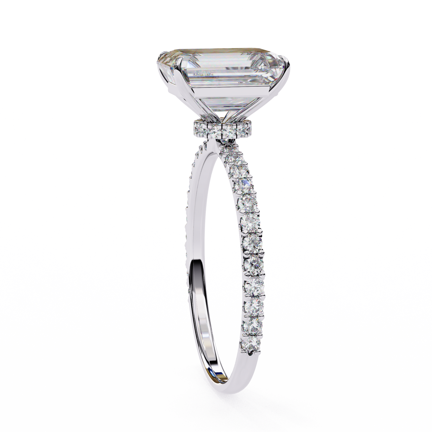 Women's Emerald Solitaire Diamond Ring With pave & under halo