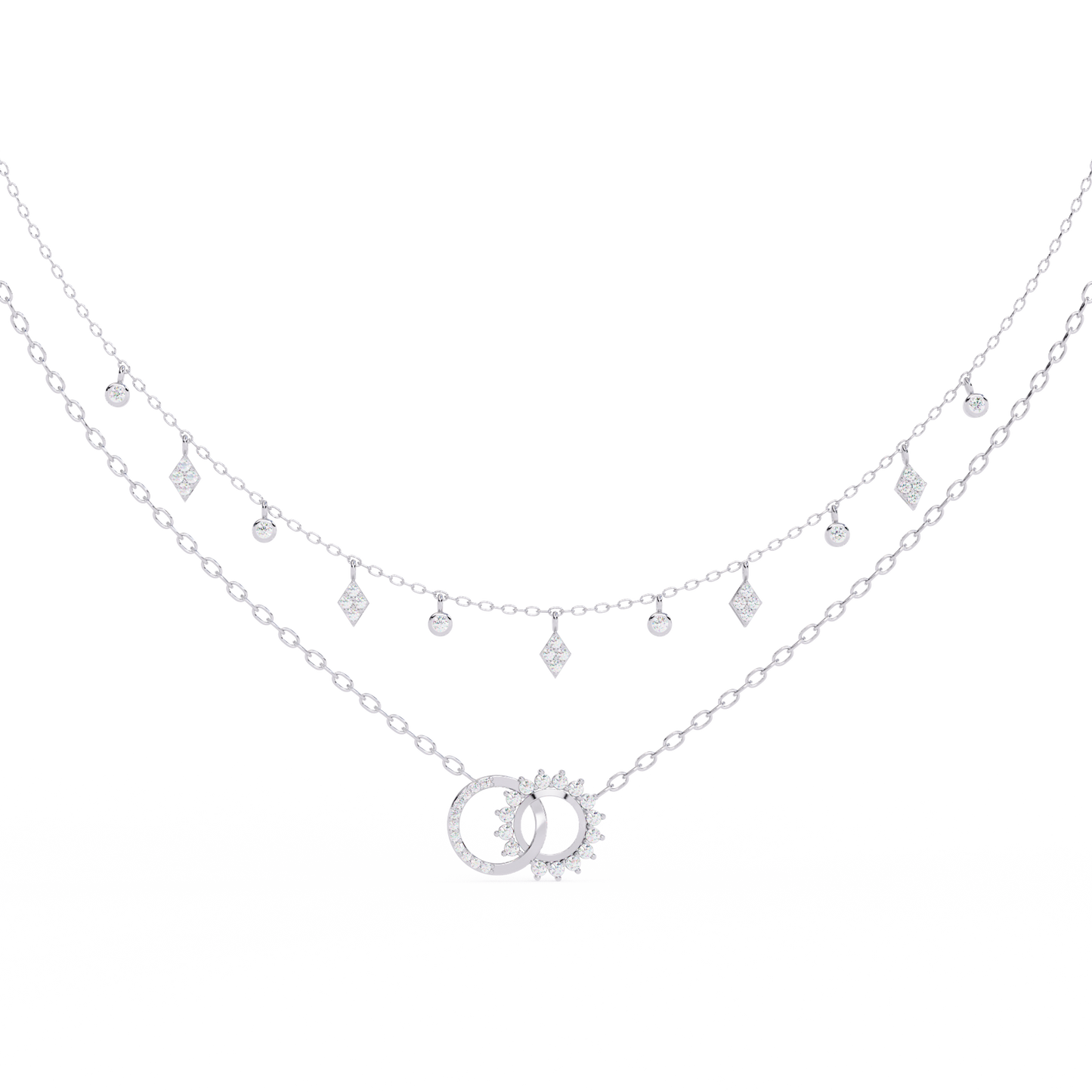 14K/18K Gold Double Layer Necklace With Lab-grown Diamonds – Sun and Moon