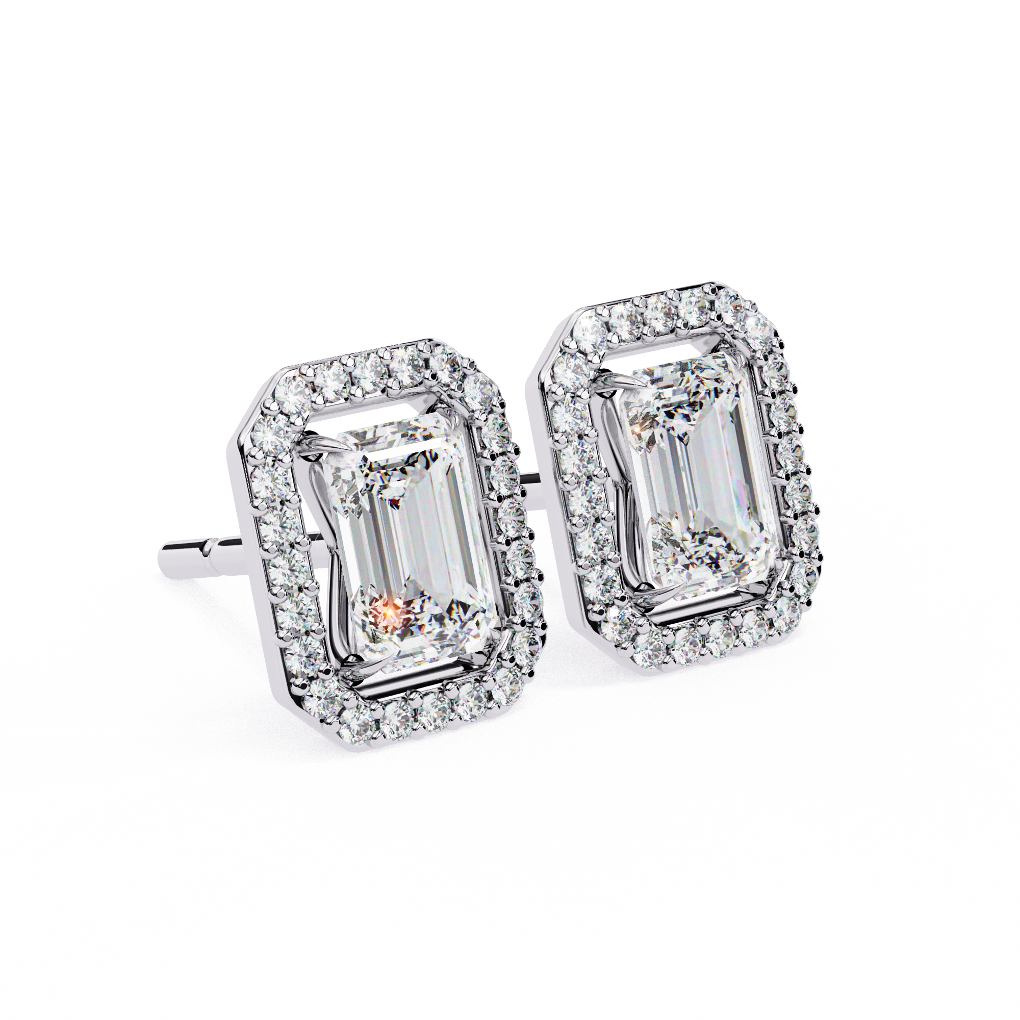 Emerald Halo Style Stud Earrings
