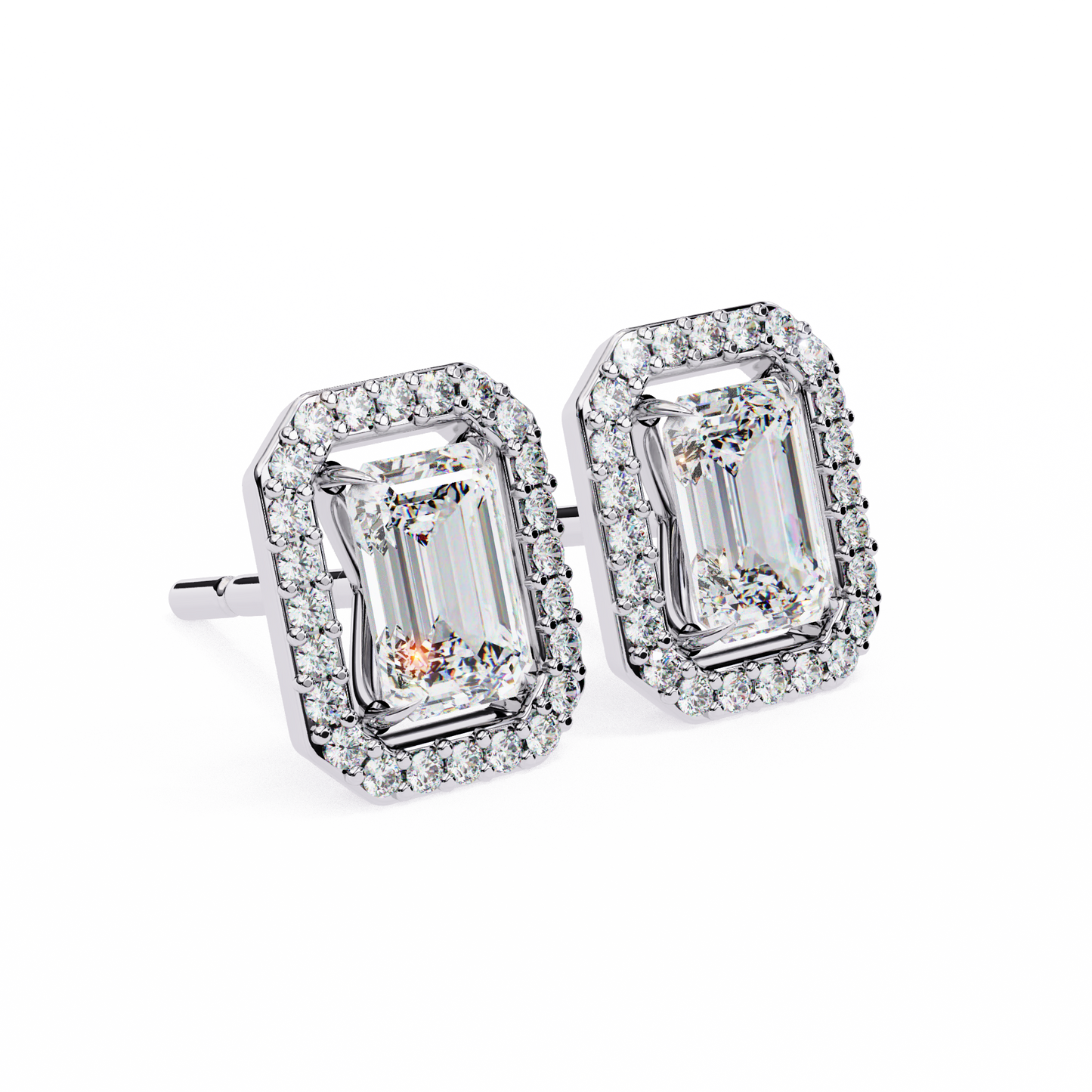 Emerald Halo Style Stud Earrings