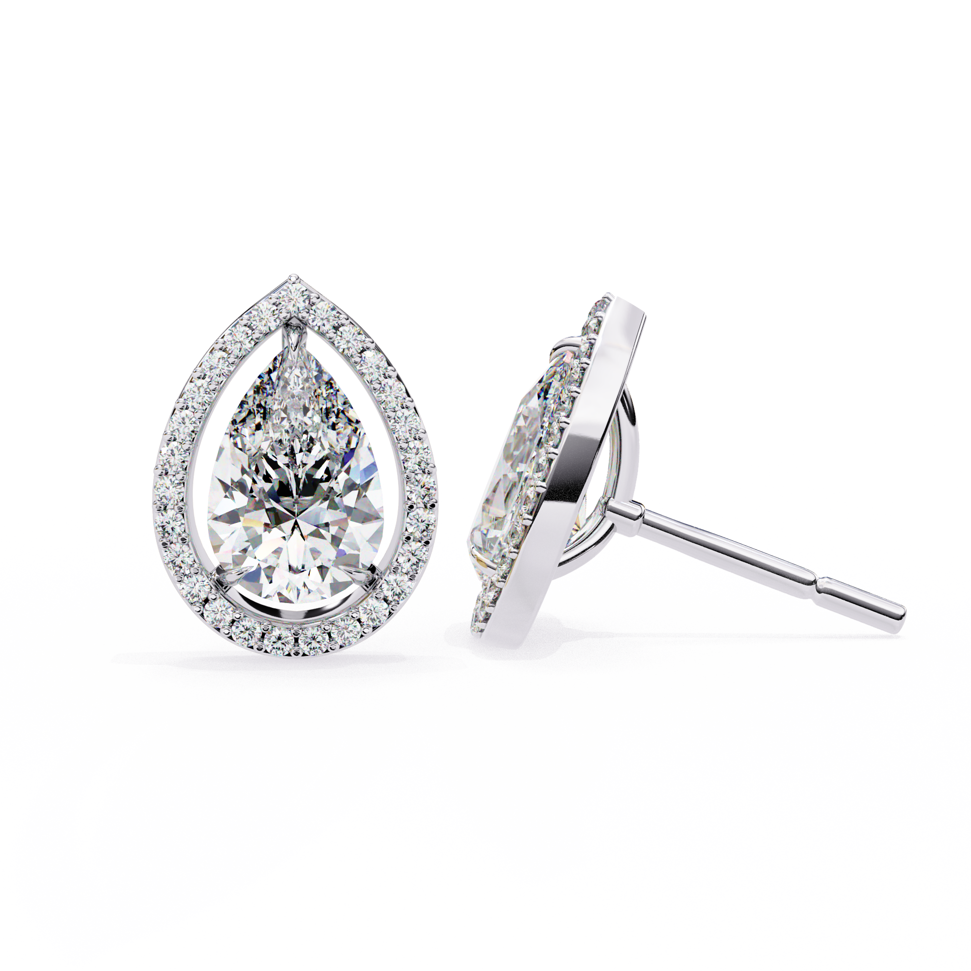 Pear Lab Grown Diamond Halo Stud Earrings