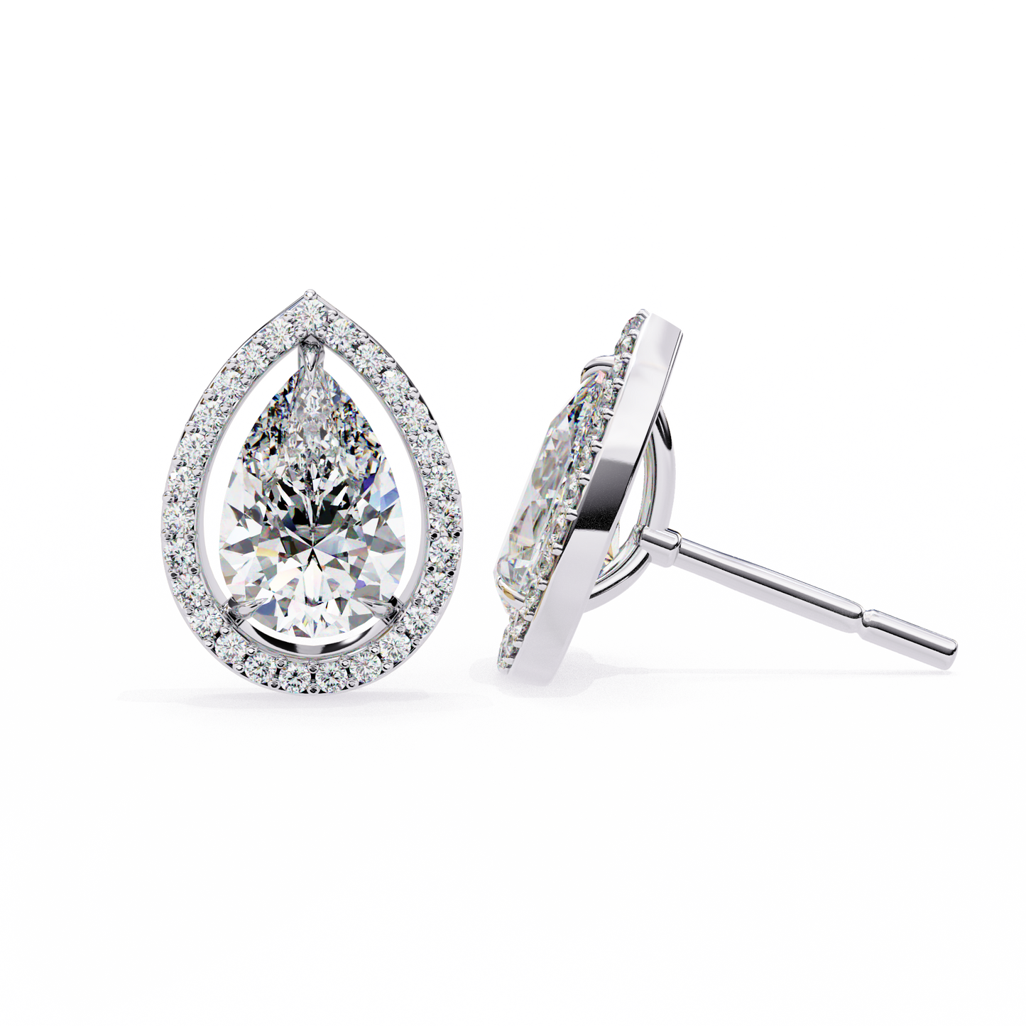Pear Lab Grown Diamond Halo Stud Earrings