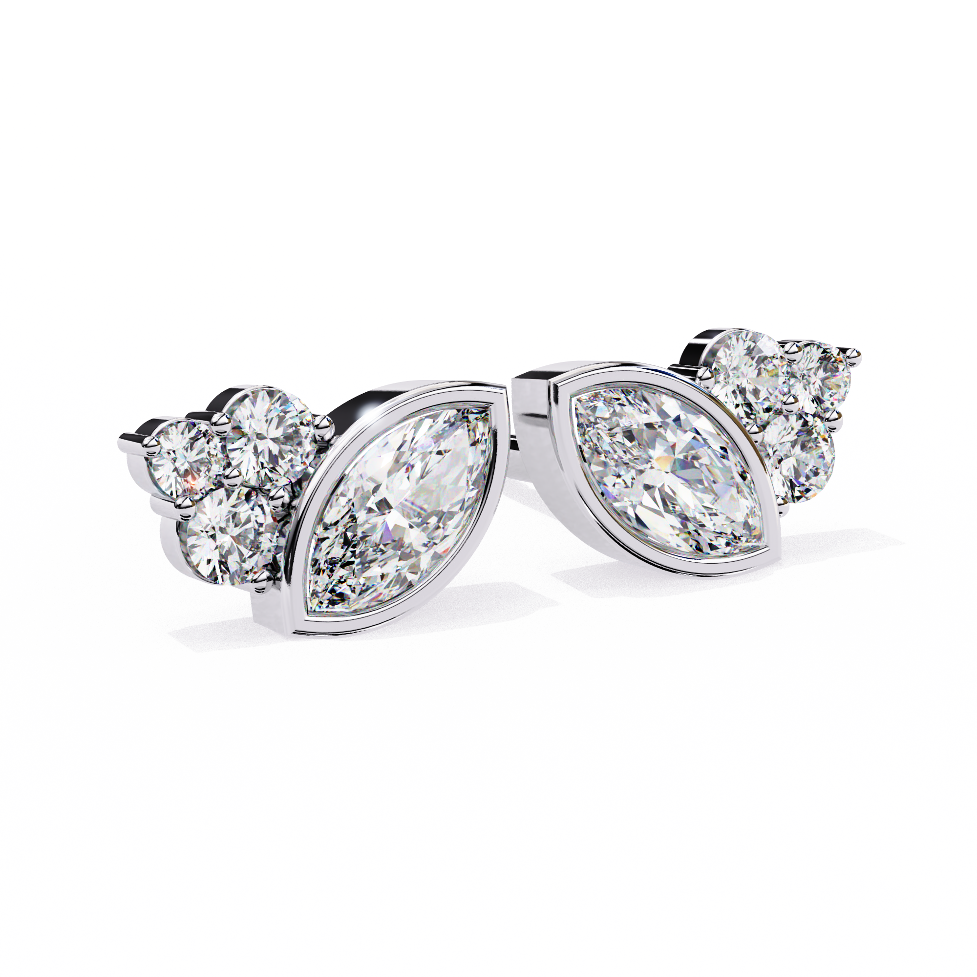 Marquise Bezel and Round Stud Earrings