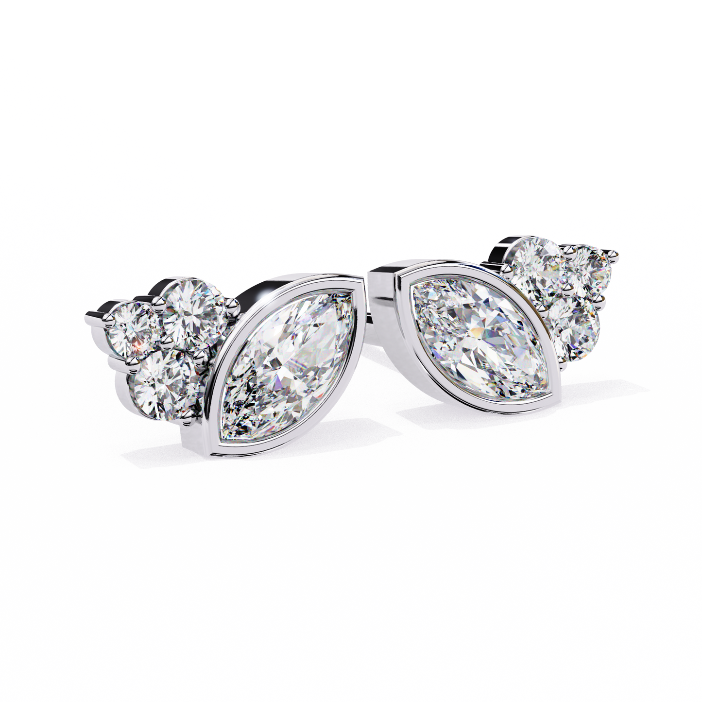 Marquise Bezel and Round Stud Earrings