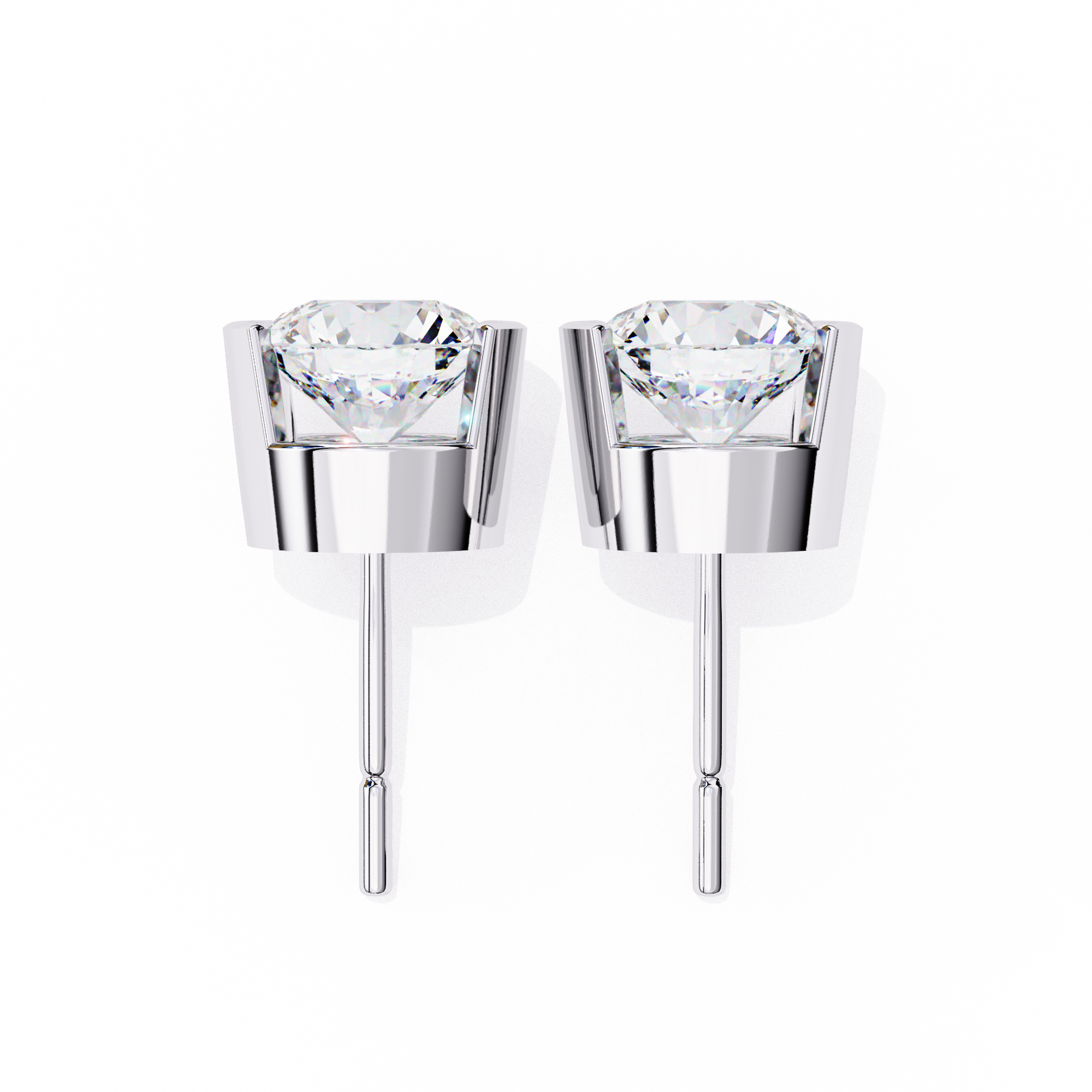 Round Cut Half Bezel Diamond Studs