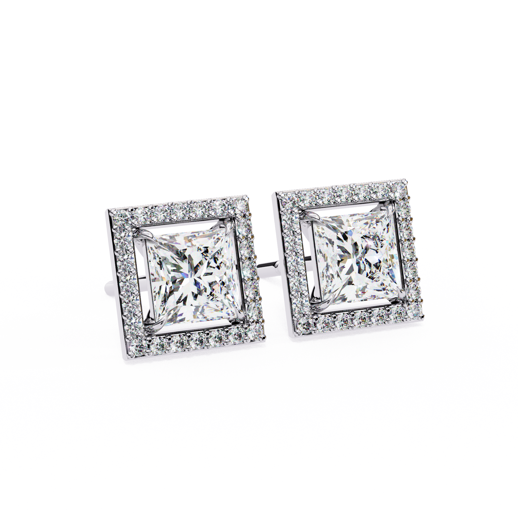 Allure Princess Halo Diamond Earrings Stud