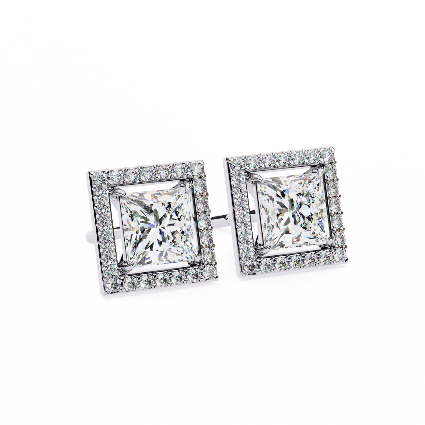 Allure Princess Halo Diamond Earrings Stud
