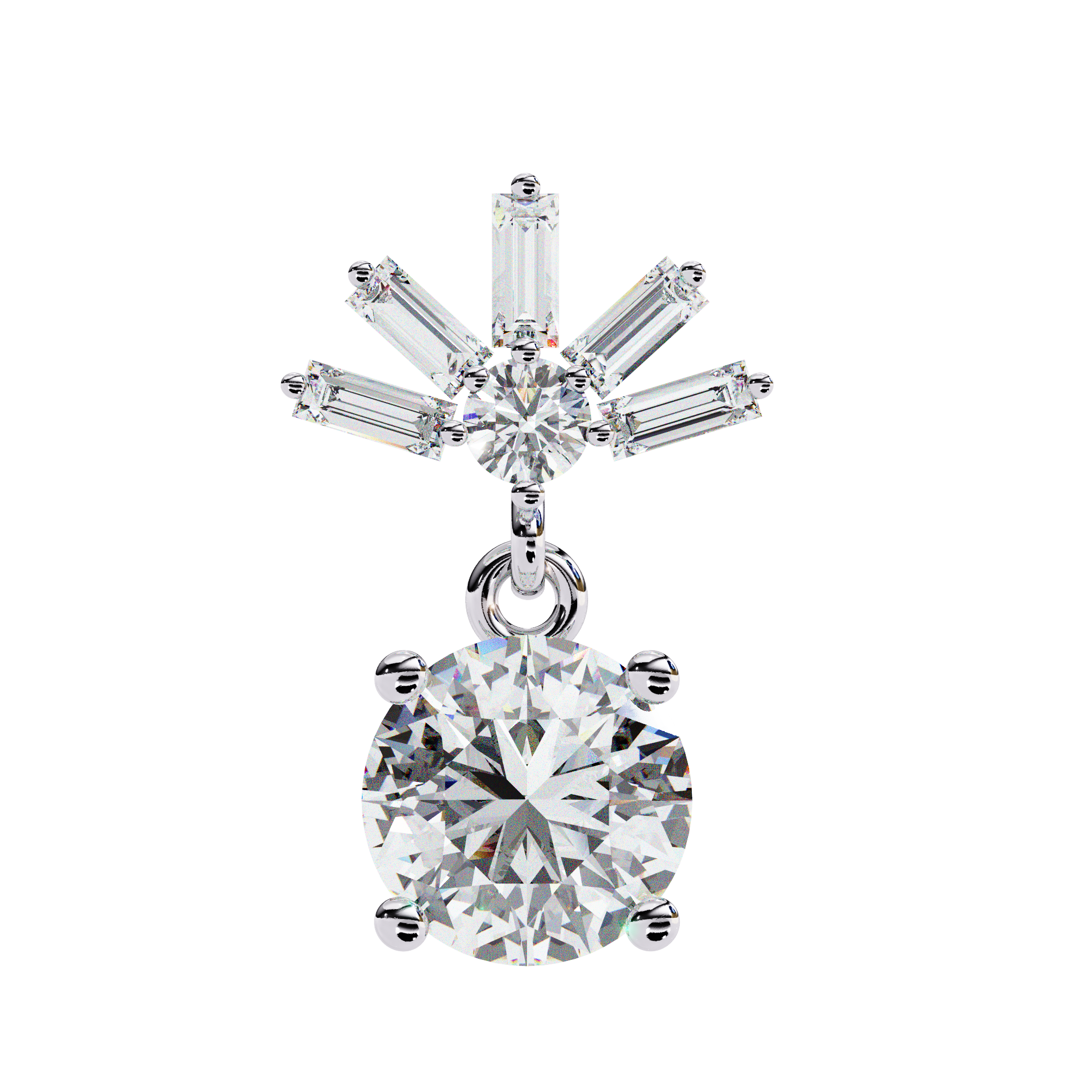 Baguette Accented Round Lab Grown Diamond Drop Earrings
