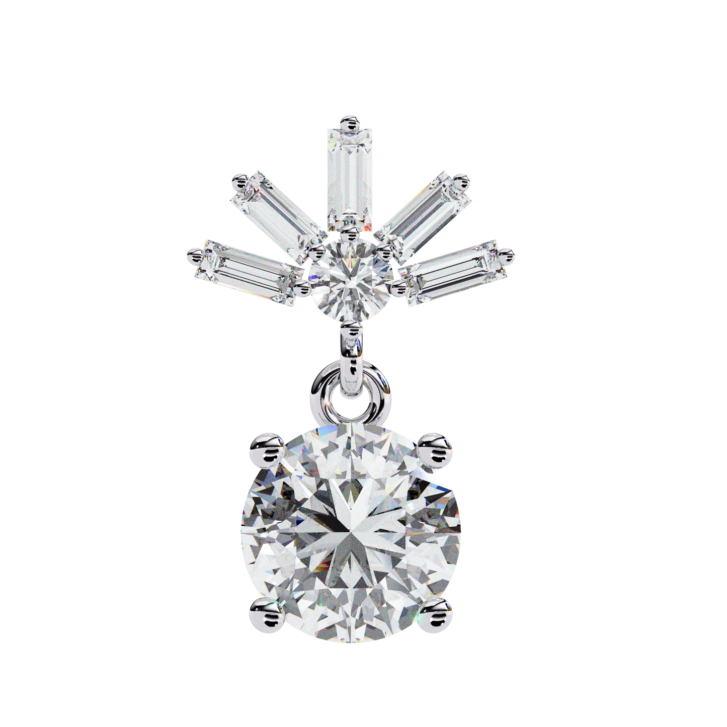 Baguette Accented Round Lab Grown Diamond Drop Earrings