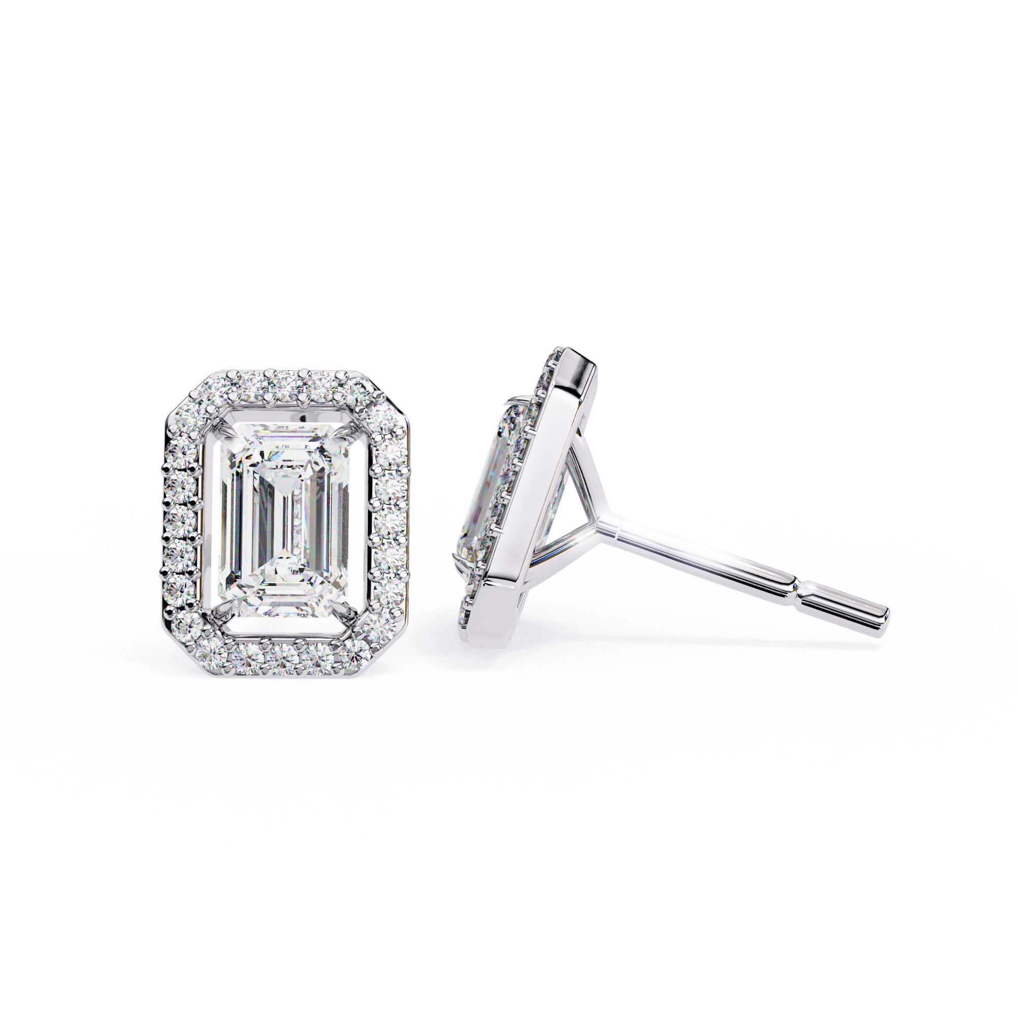 Emerald Halo Style Stud Earrings