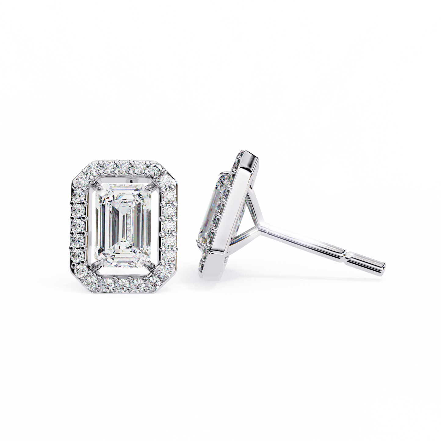 Emerald Halo Style Stud Earrings