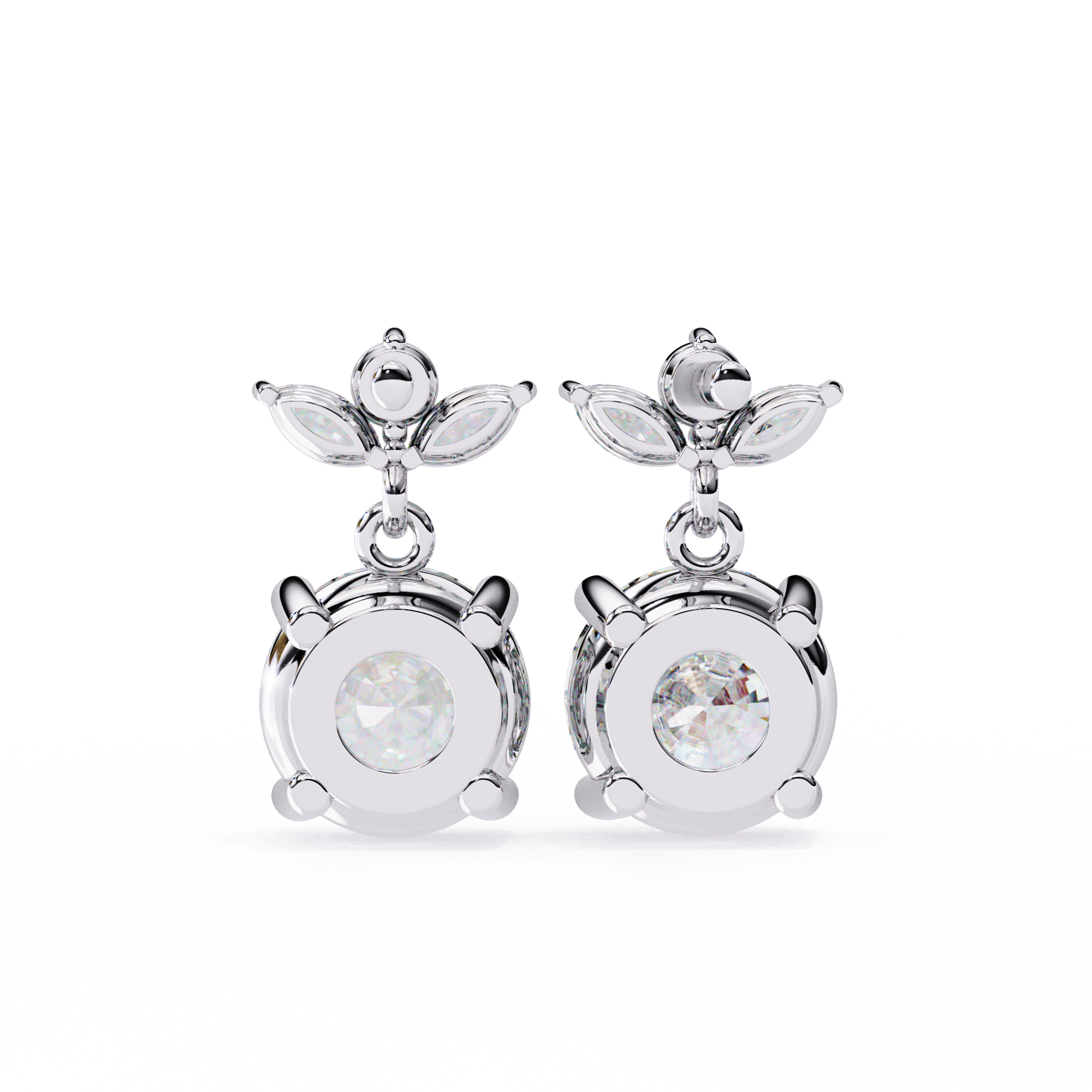 Round and Marquise Accented Lab Grown Diamond Drop Earrings