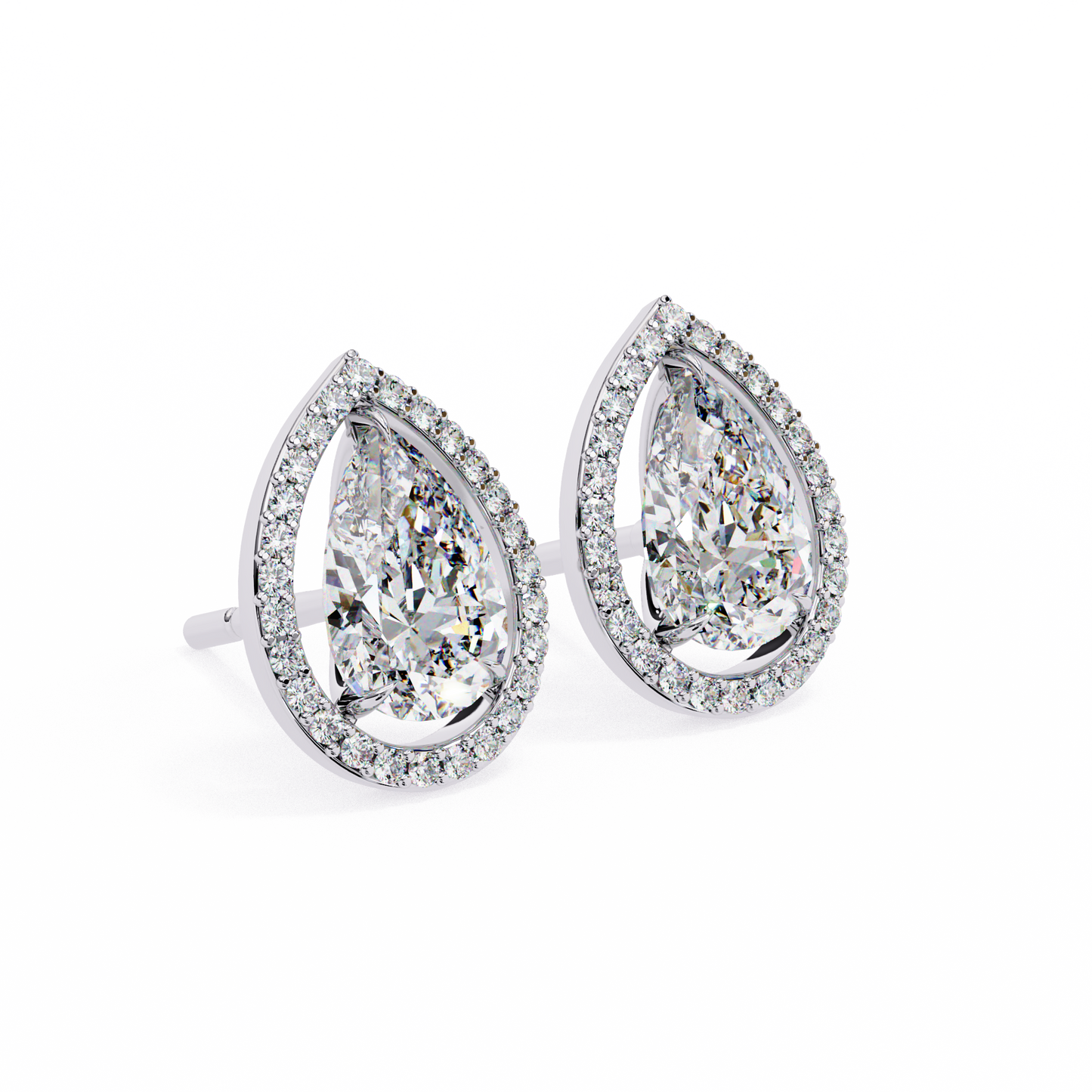 Pear Lab Grown Diamond Halo Stud Earrings