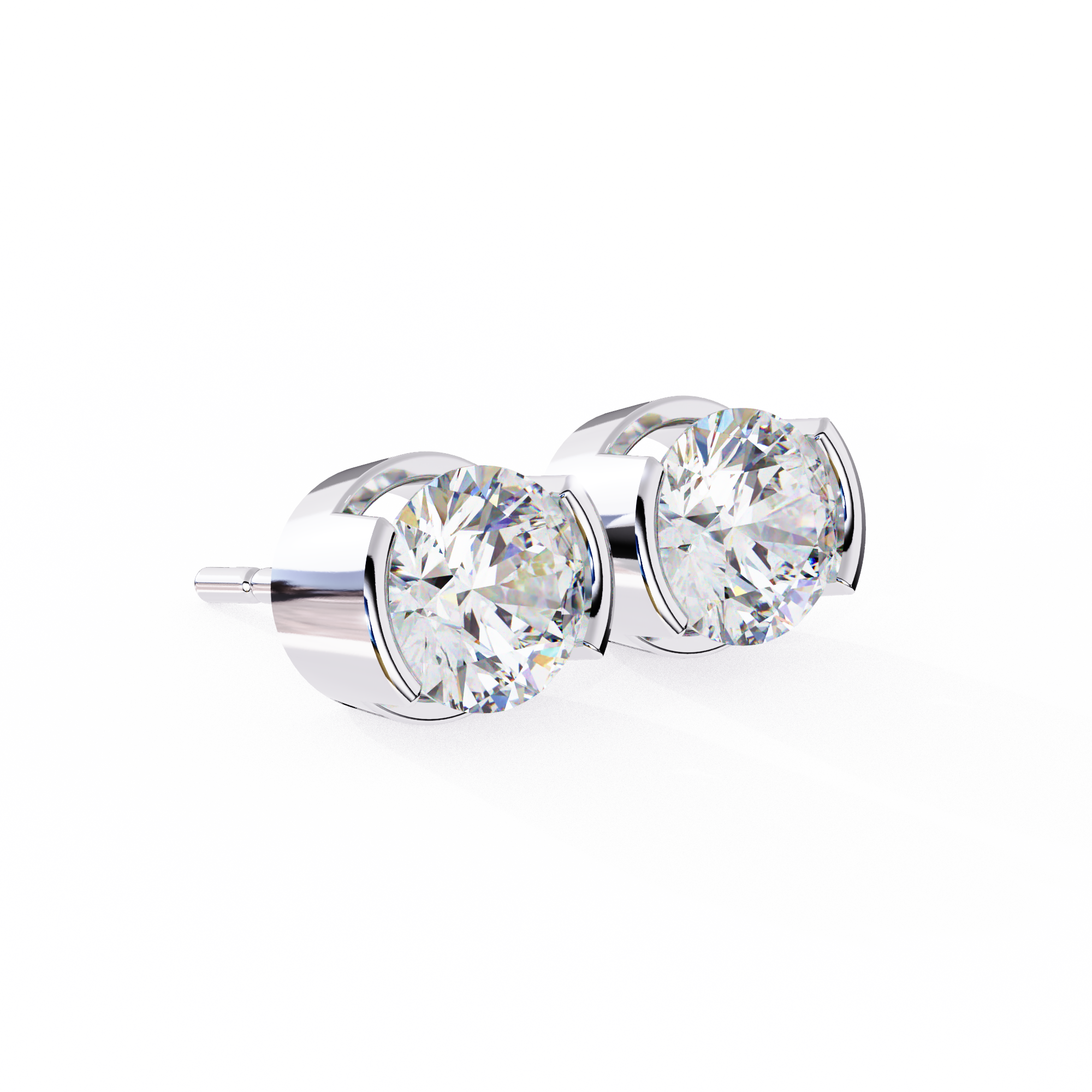 Round Cut Half Bezel Diamond Studs