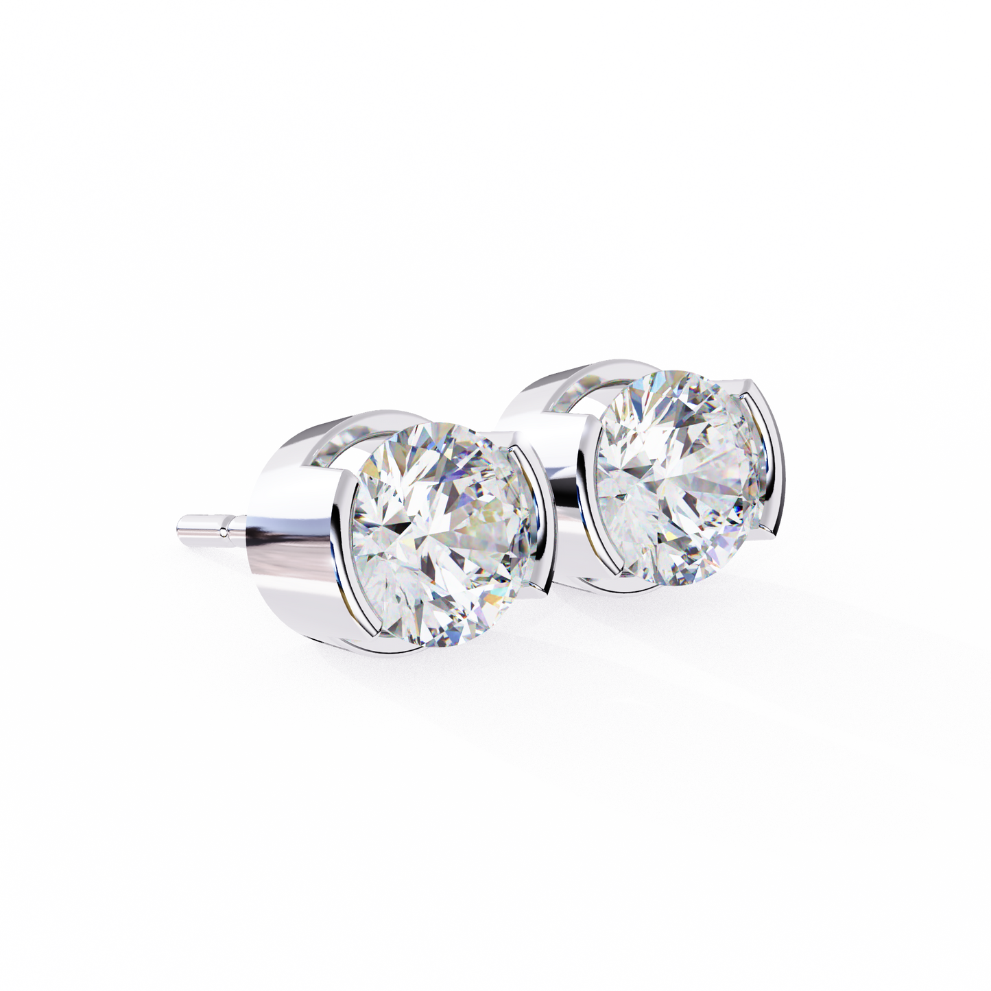 Round Cut Half Bezel Diamond Studs