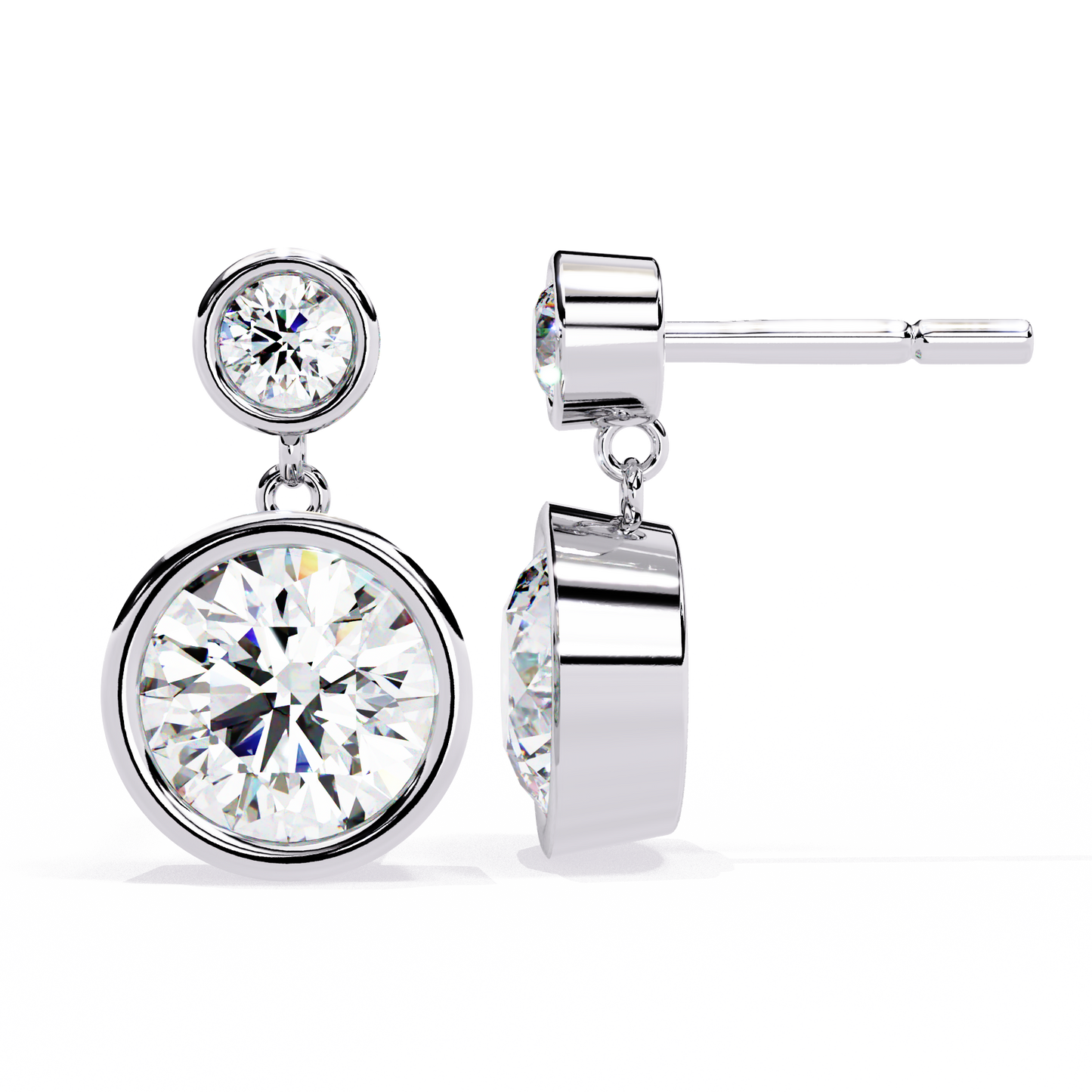 Round Bezel Set Dangle & Drop Earrings