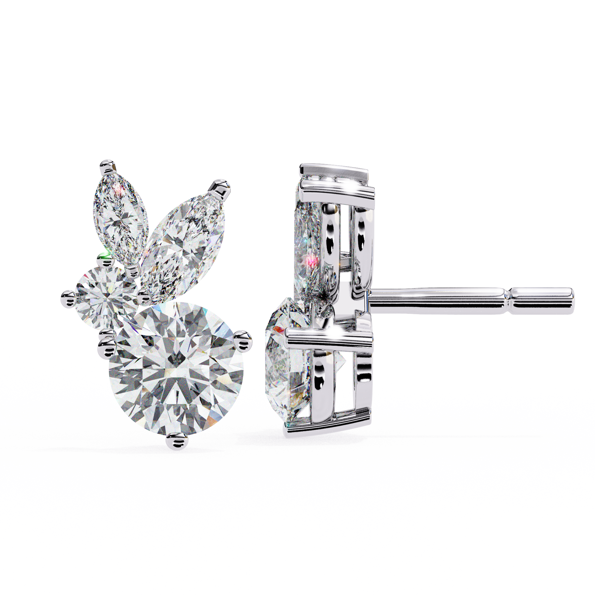 Round and Marquise Cluster Studs